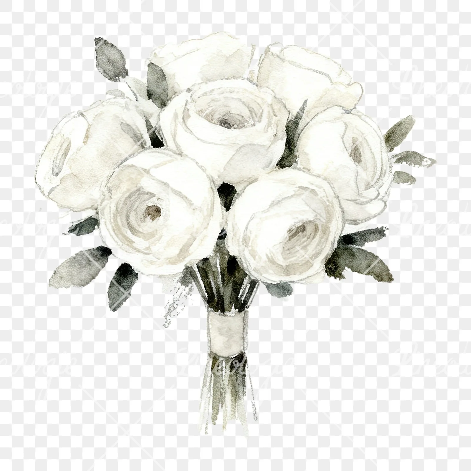 Watercolor white and pink wedding bouquet clipart 4 of 12 on a transparent background (PNG)