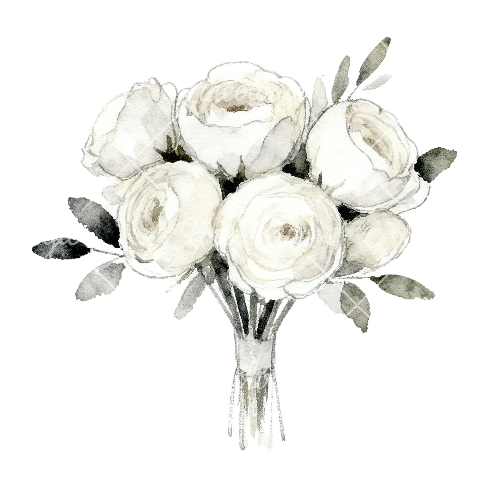 Watercolor white and pink wedding bouquet clipart 11 of 12 on a white background (JPG)