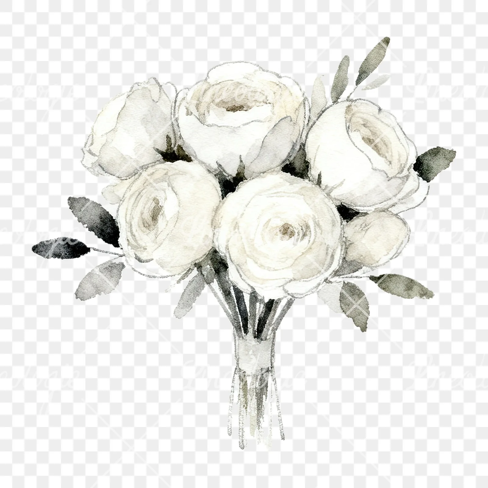 Watercolor white and pink wedding bouquet clipart 11 of 12 on a transparent background (PNG)