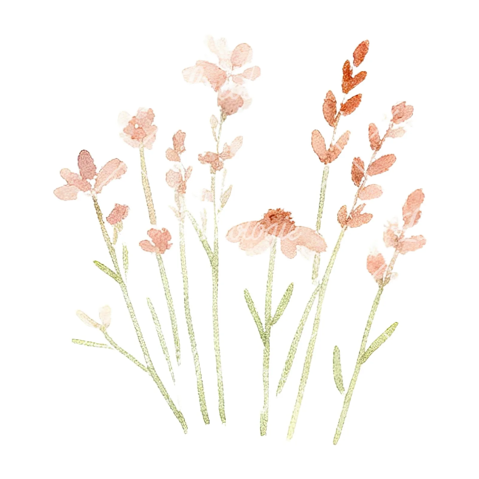 Watercolor summer meadow flower mix clipart 1 of 20 on a white background (JPG)