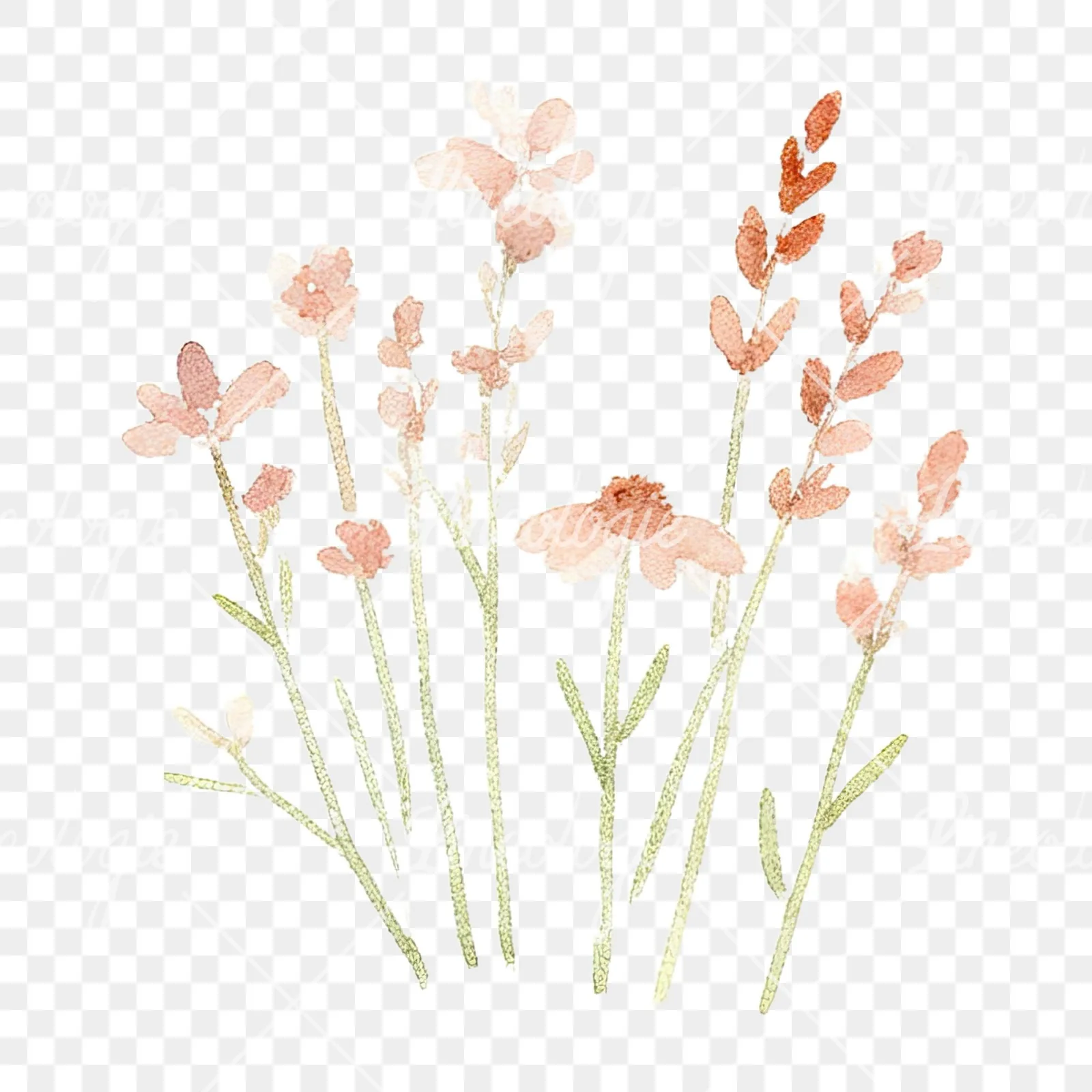Watercolor summer meadow flower mix clipart 1 of 20 on a transparent background (PNG)