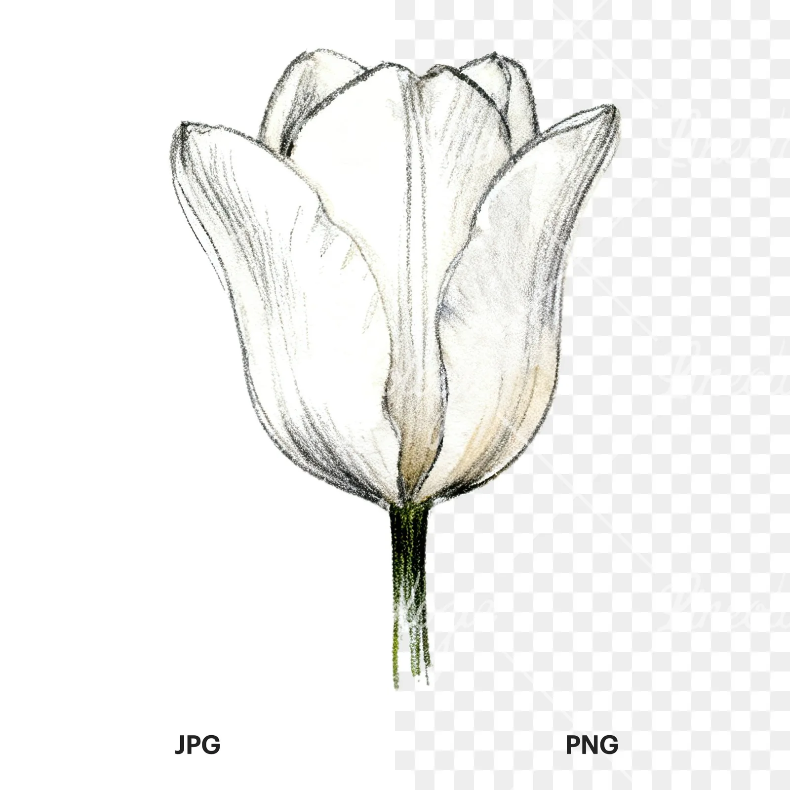 Watercolor pink purple tulip clipart 5 of 16, as a JPG on white and a transparent PNG