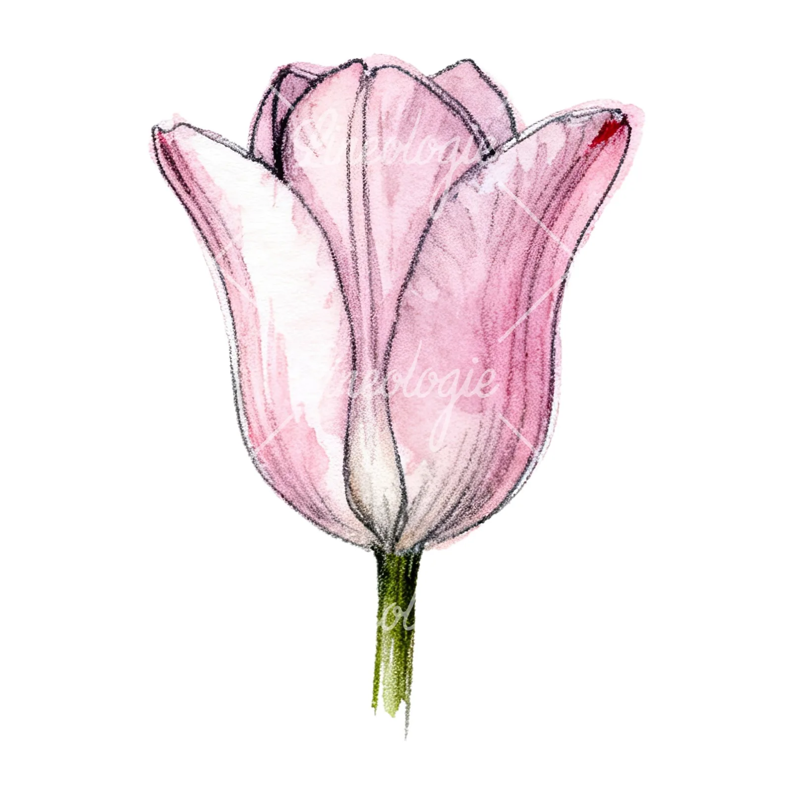 Watercolor pink purple tulip clipart 7 of 16 on a white background (JPG)