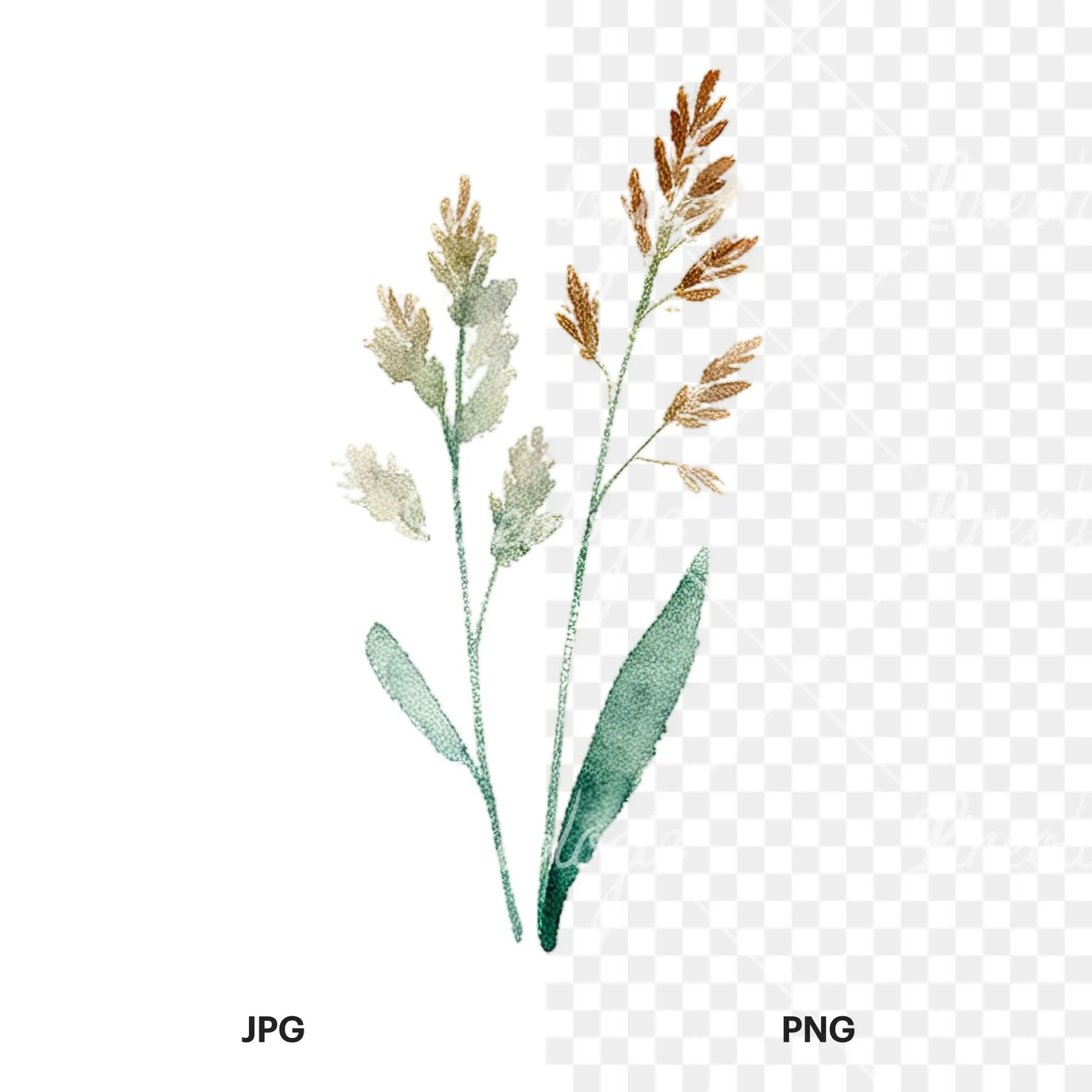 Watercolor summer meadow flower with cornflower clipart 7 of 16, as a JPG on white and a transparent PNG