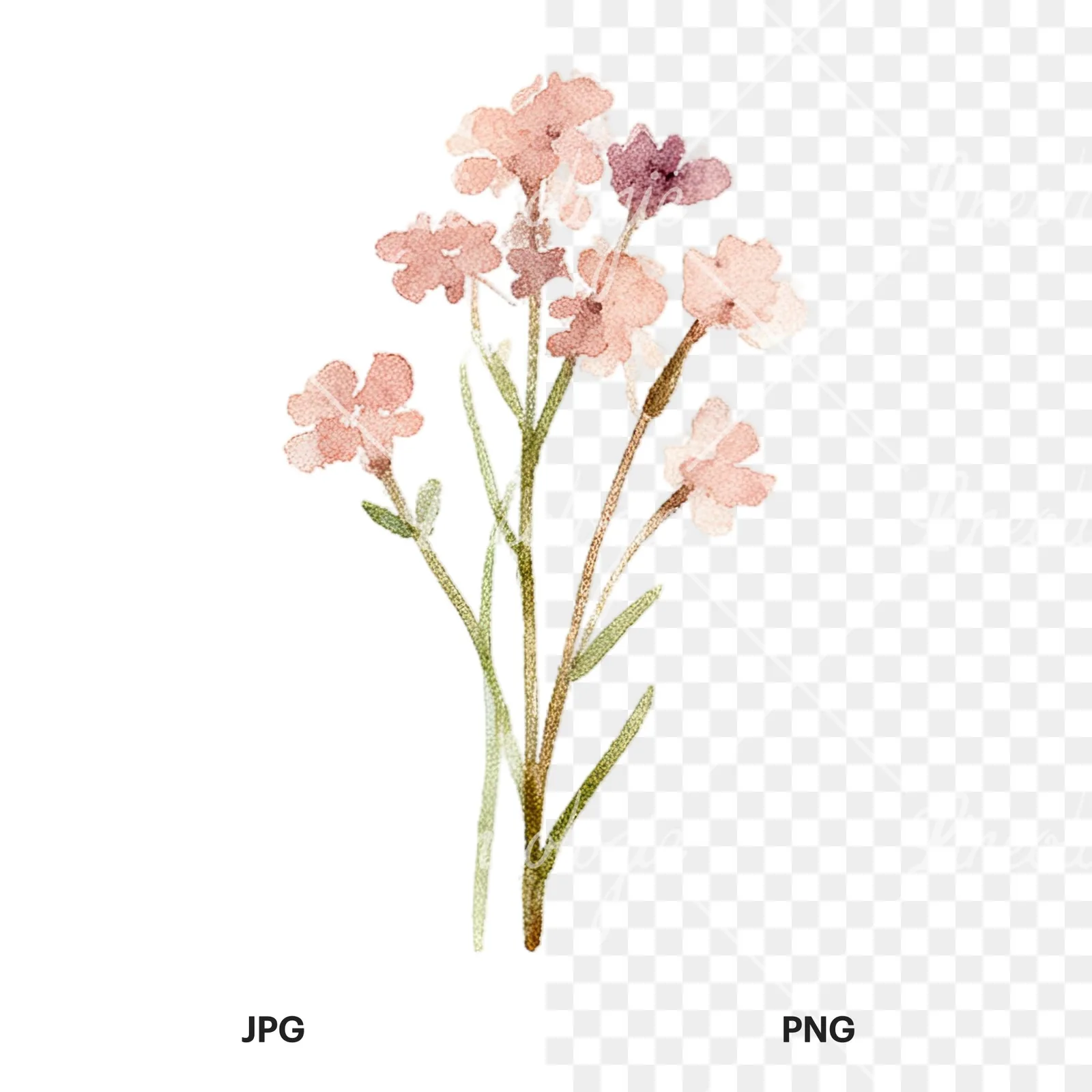Watercolor summer meadow flower with cornflower clipart 8 of 16, as a JPG on white and a transparent PNG