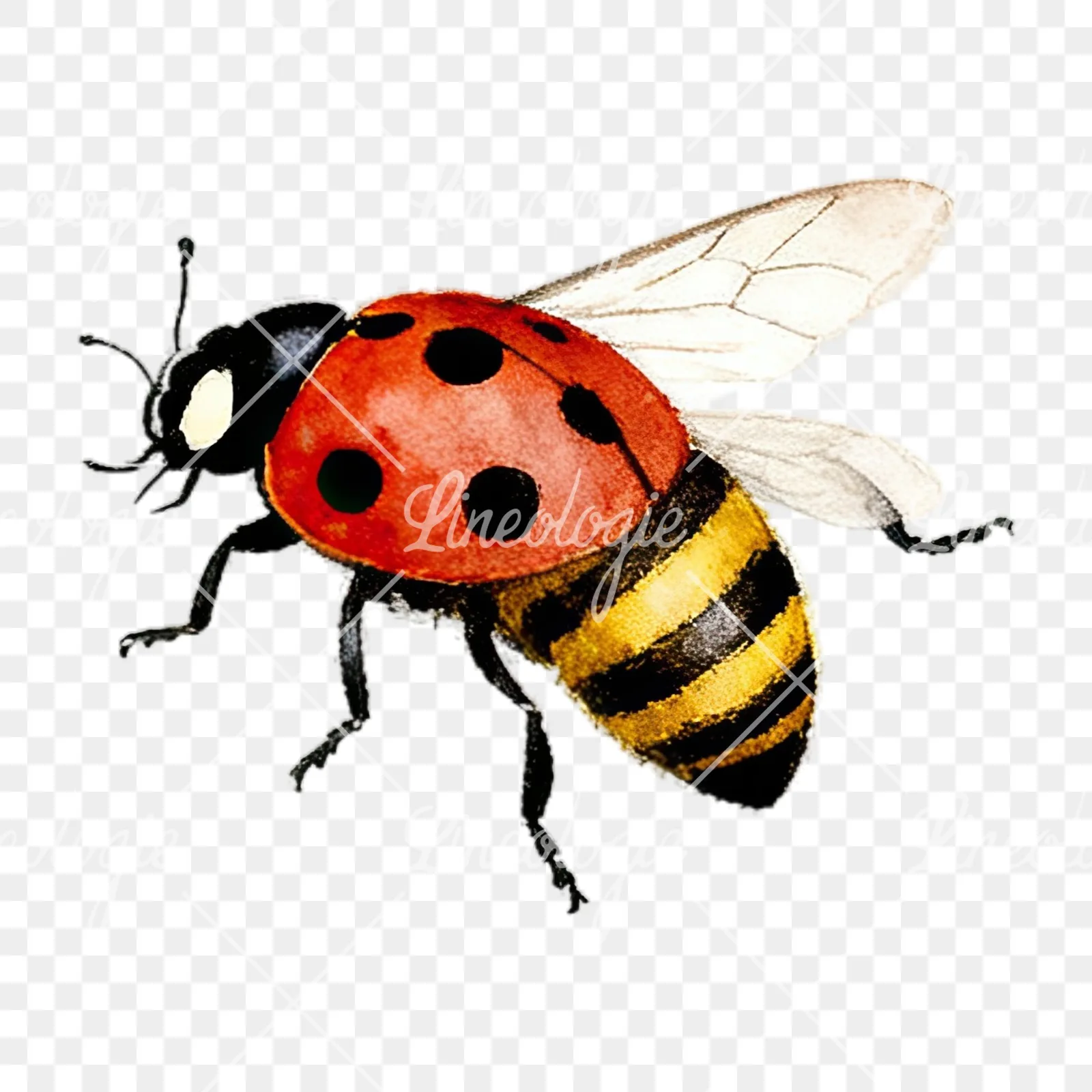 Watercolor summer meadow mix with insects clipart 3 of 16 on a transparent background (PNG)