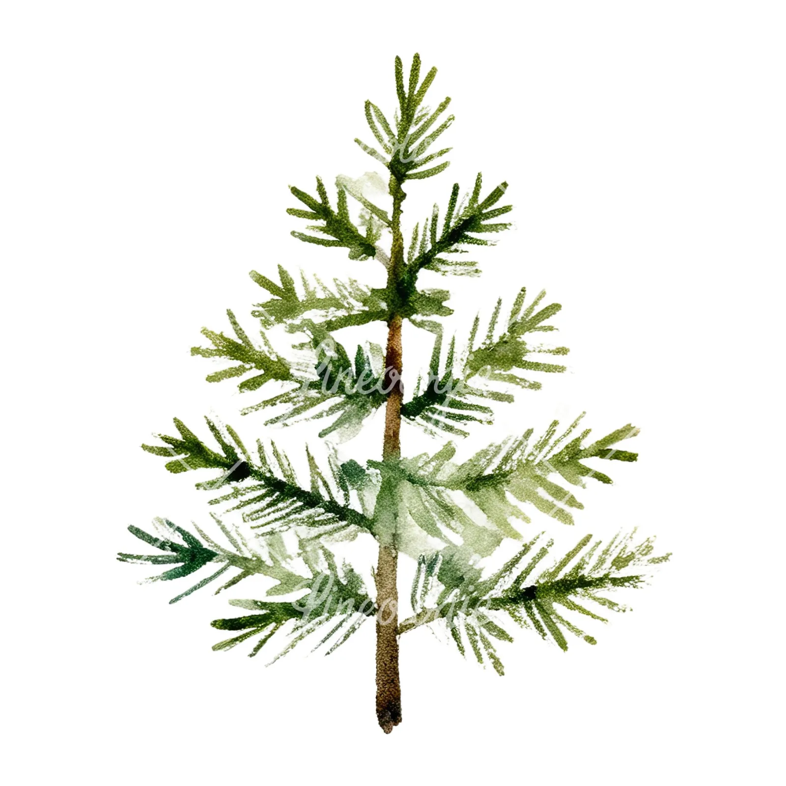 Watercolor winter pine tree clipart 9 of 16 on a white background (JPG)