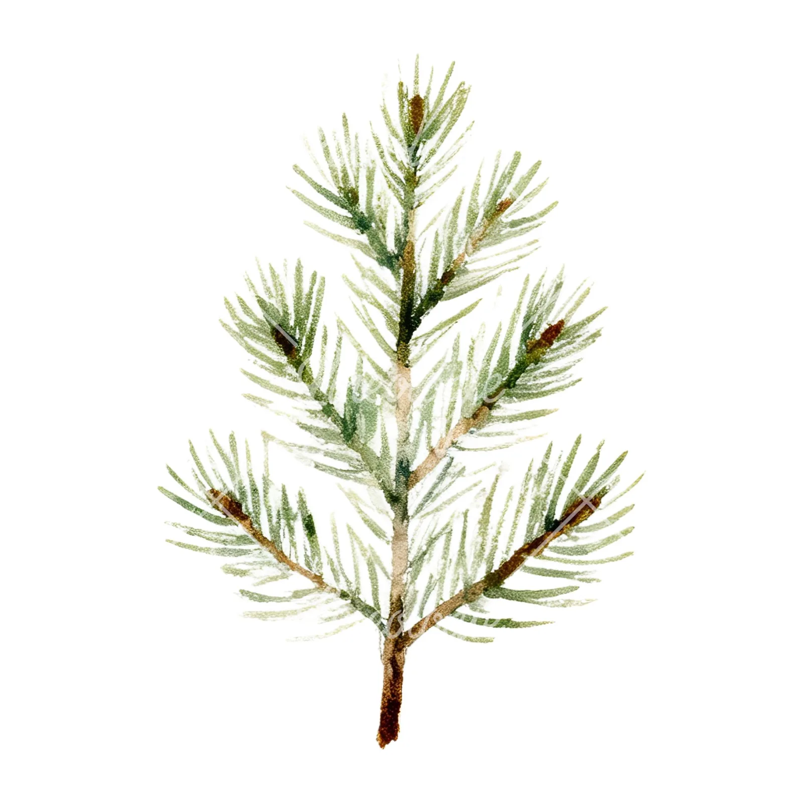 Watercolor winter pine tree clipart 12 of 16 on a white background (JPG)