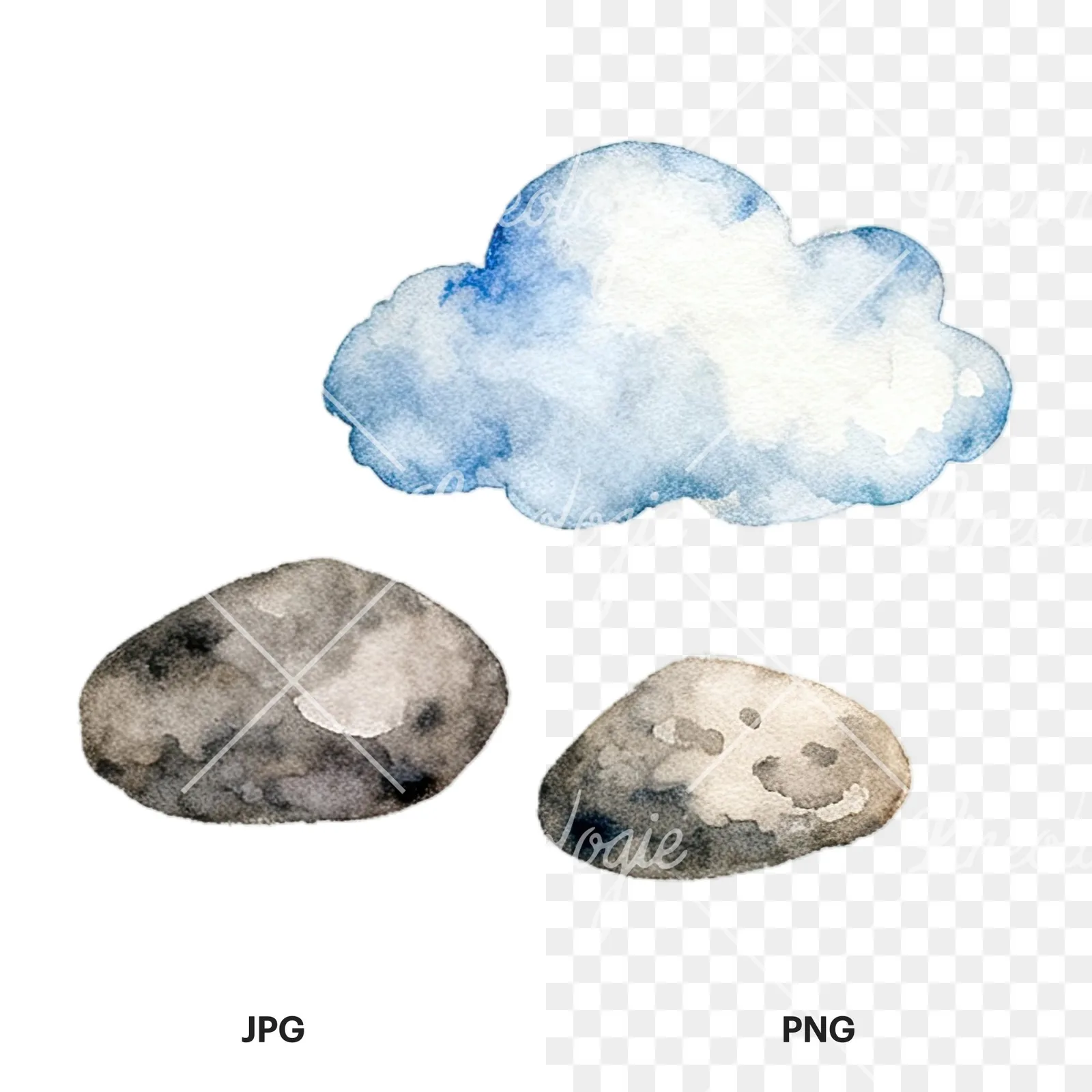 Watercolor summer meadow wildlife clipart 12 of 20, as a JPG on white and a transparent PNG