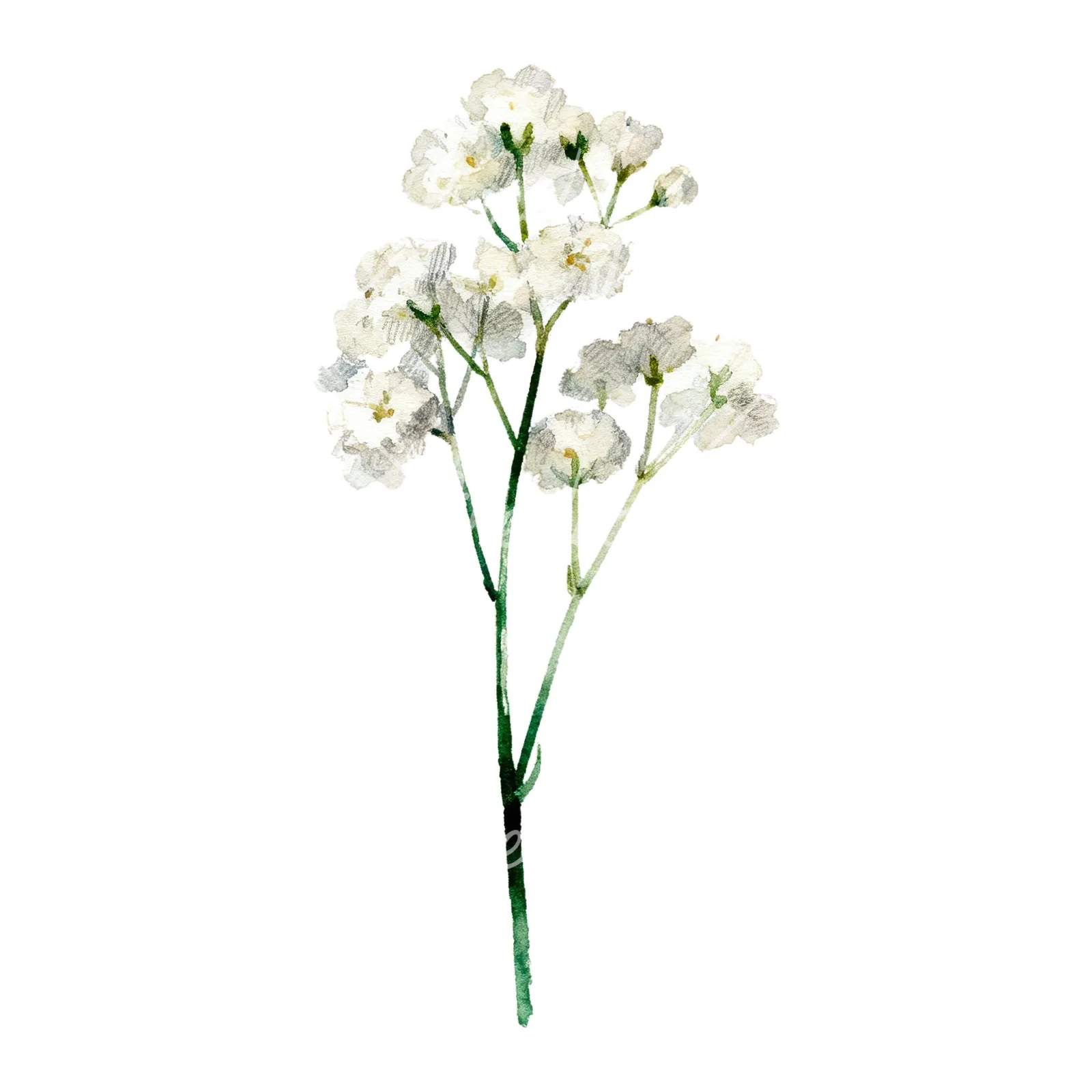 Watercolor babys breath flower sprig clipart 1 of 6 on a white background (JPG)