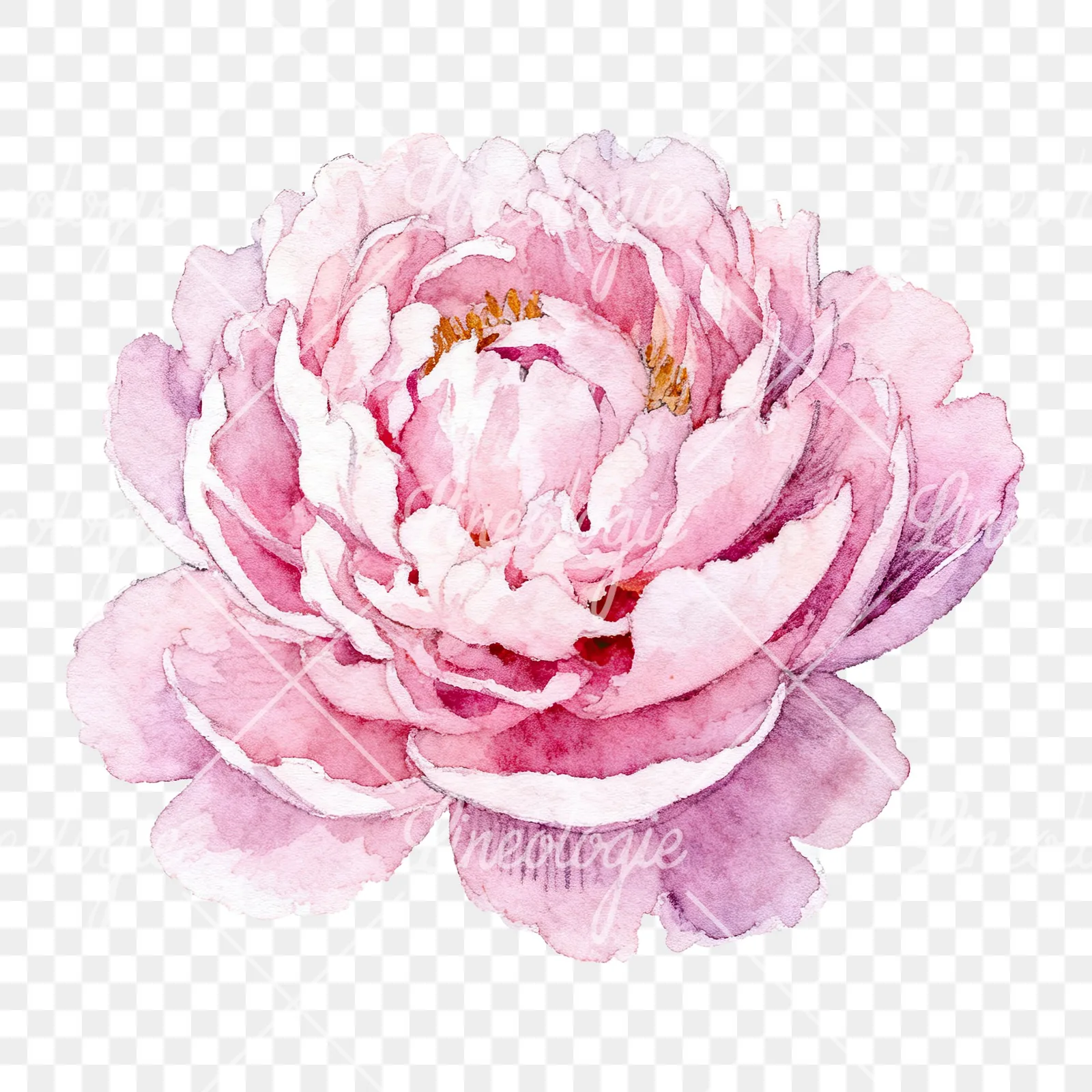 Watercolor bright pastel peony clipart 2 of 6 on a transparent background (PNG)