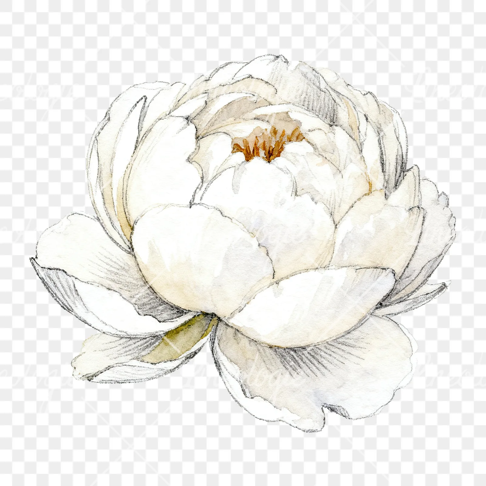 Watercolor bright pastel peony clipart 5 of 6 on a transparent background (PNG)