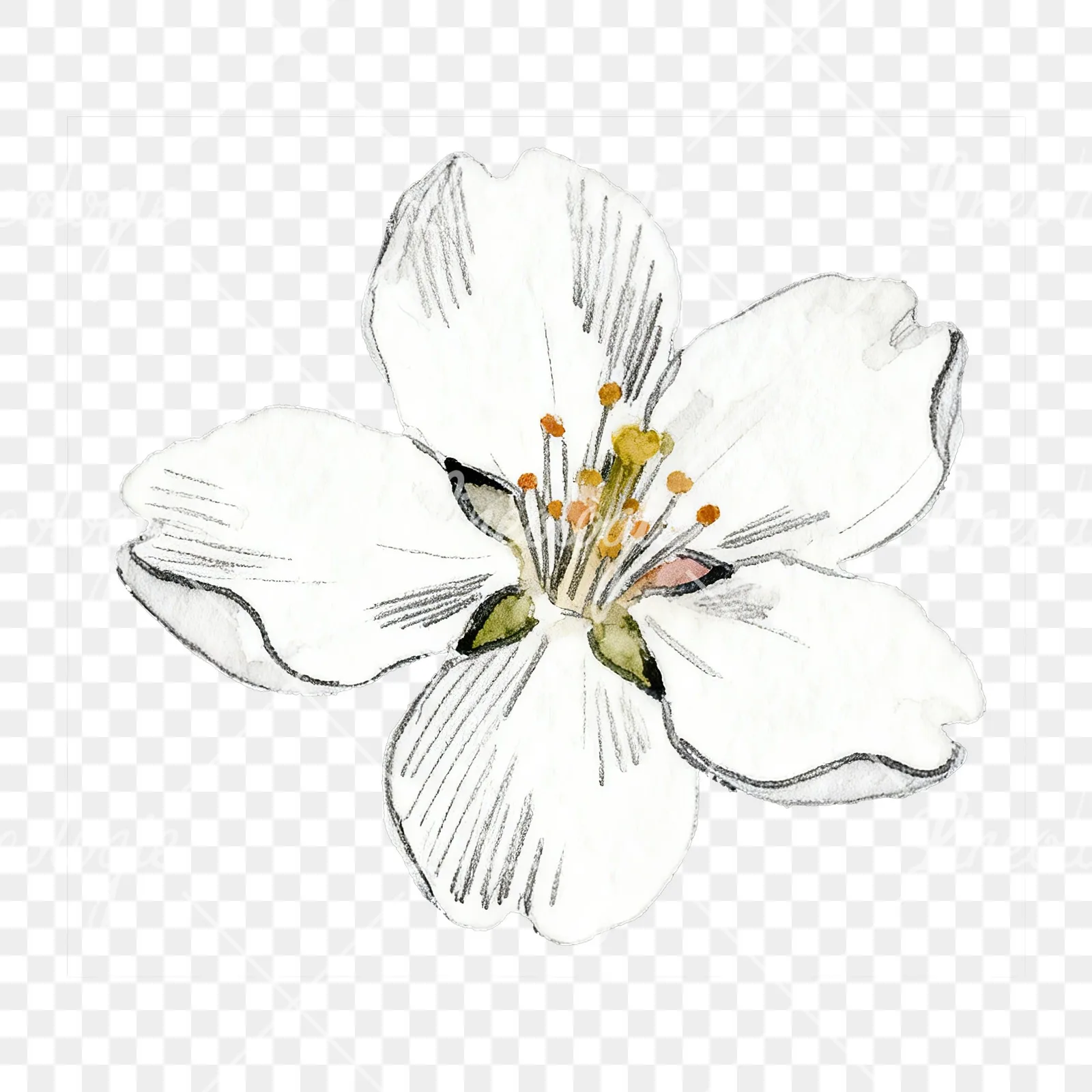 Watercolor white pink cherry blossom clipart 1 of 6 on a transparent background (PNG)