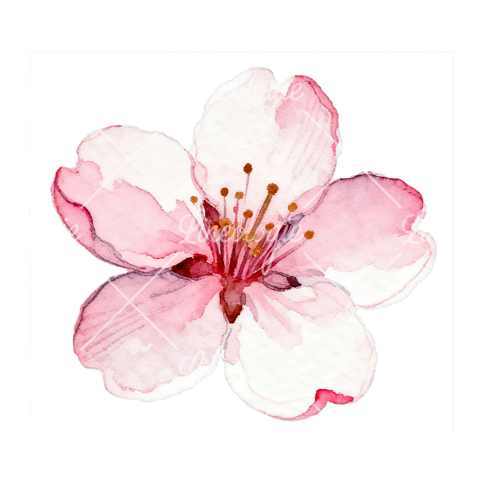 Watercolor white pink cherry blossom clipart 2 of 6 on a white background (JPG)