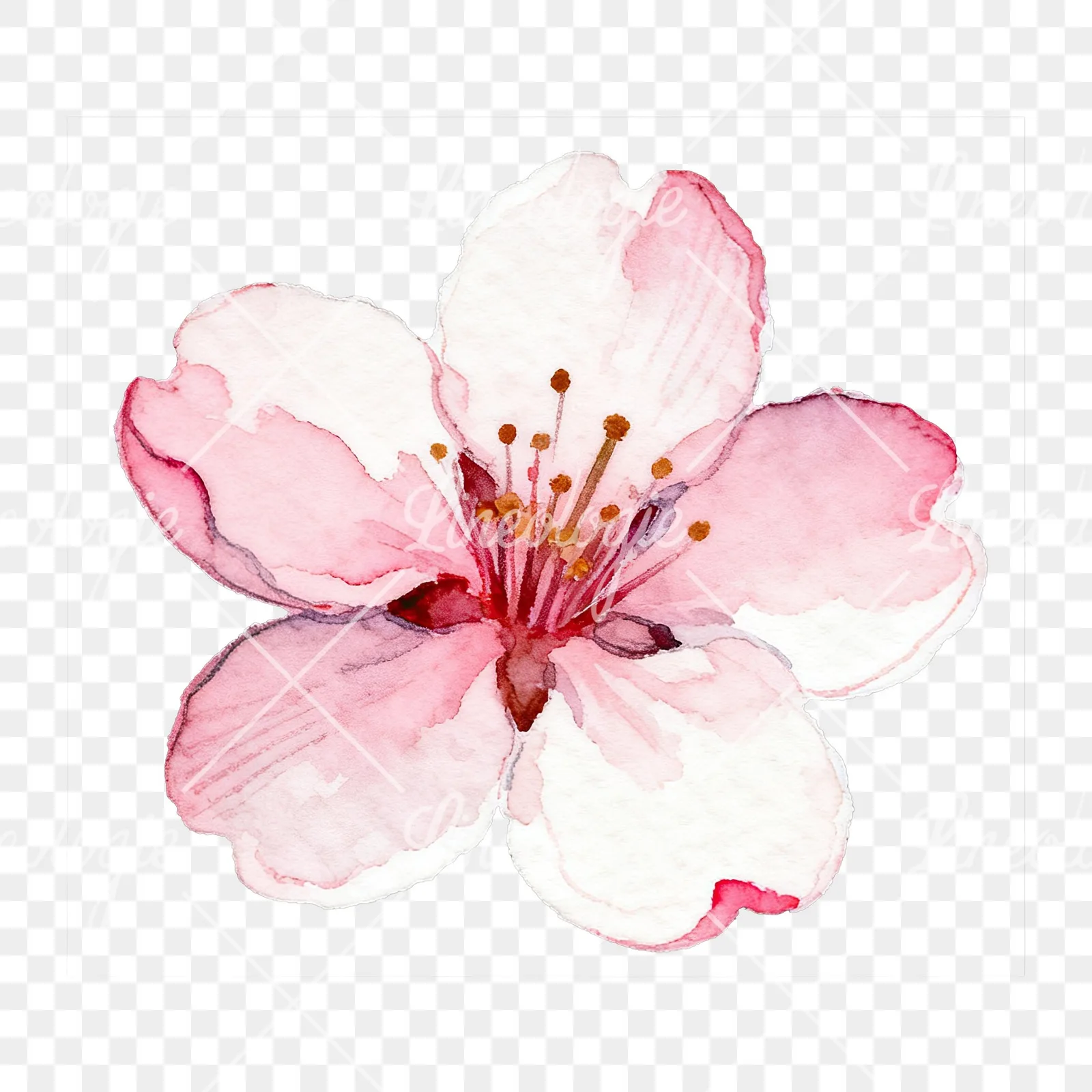 Watercolor white pink cherry blossom clipart 2 of 6 on a transparent background (PNG)