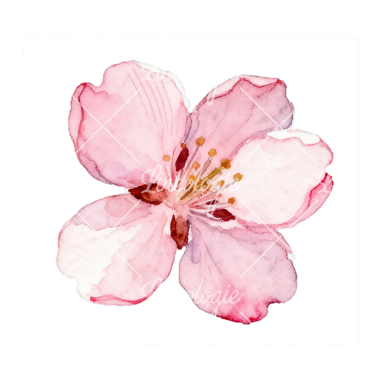 Watercolor white pink cherry blossom clipart 4 of 6 on a white background (JPG)