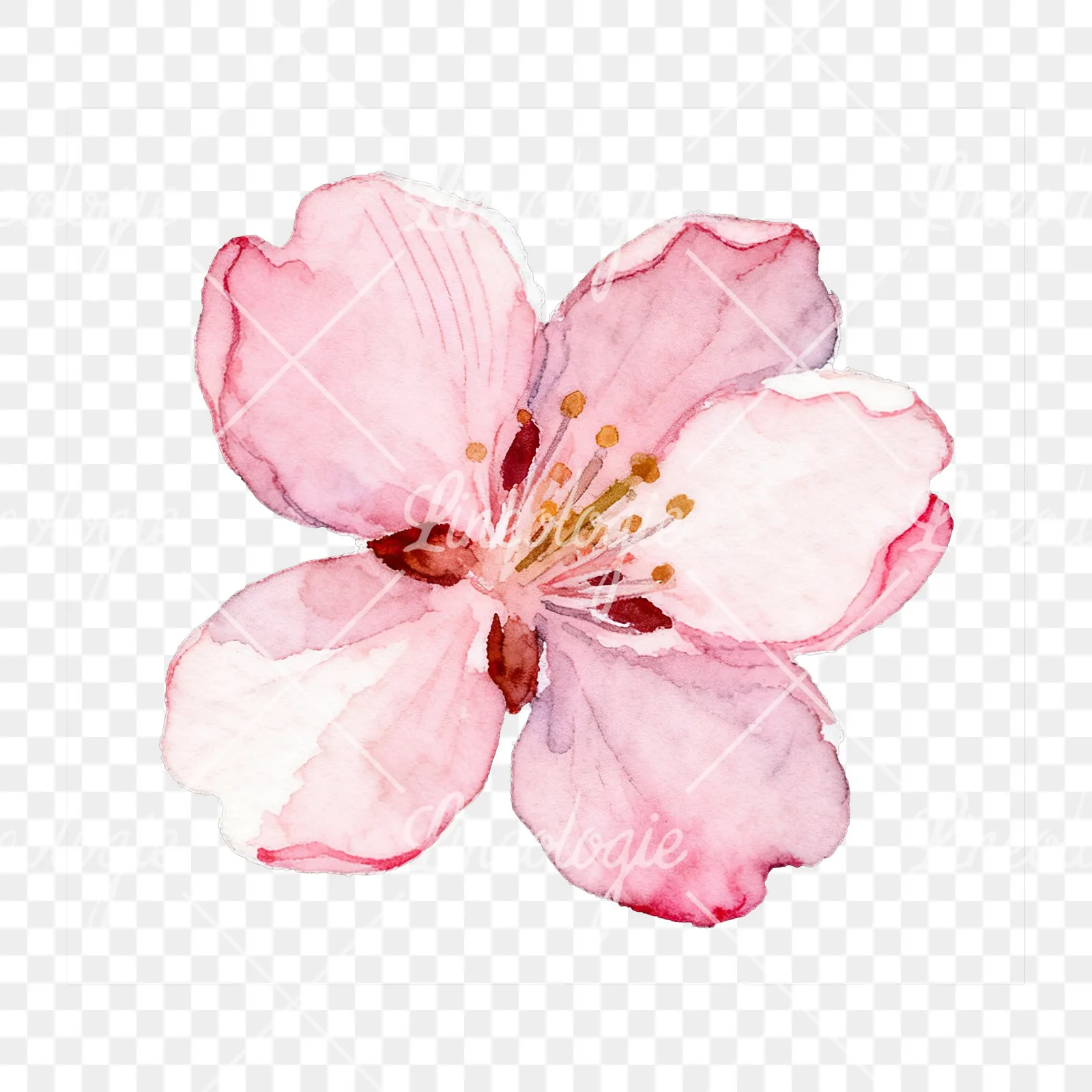 Watercolor white pink cherry blossom clipart 4 of 6 on a transparent background (PNG)