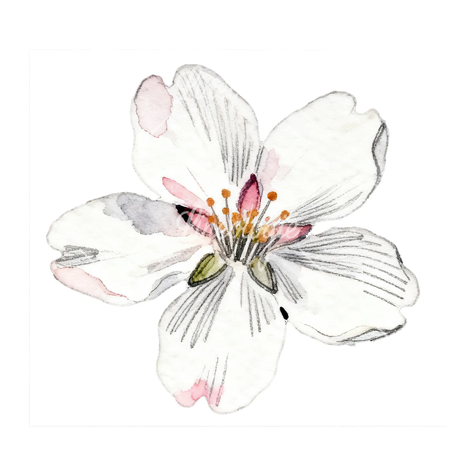 Watercolor white pink cherry blossom clipart 5 of 6 on a white background (JPG)