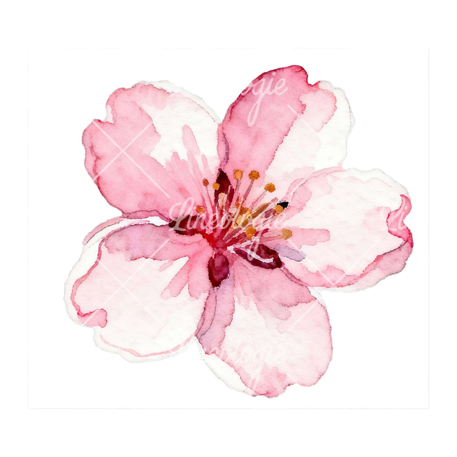 Watercolor white pink cherry blossom clipart 6 of 6 on a white background (JPG)