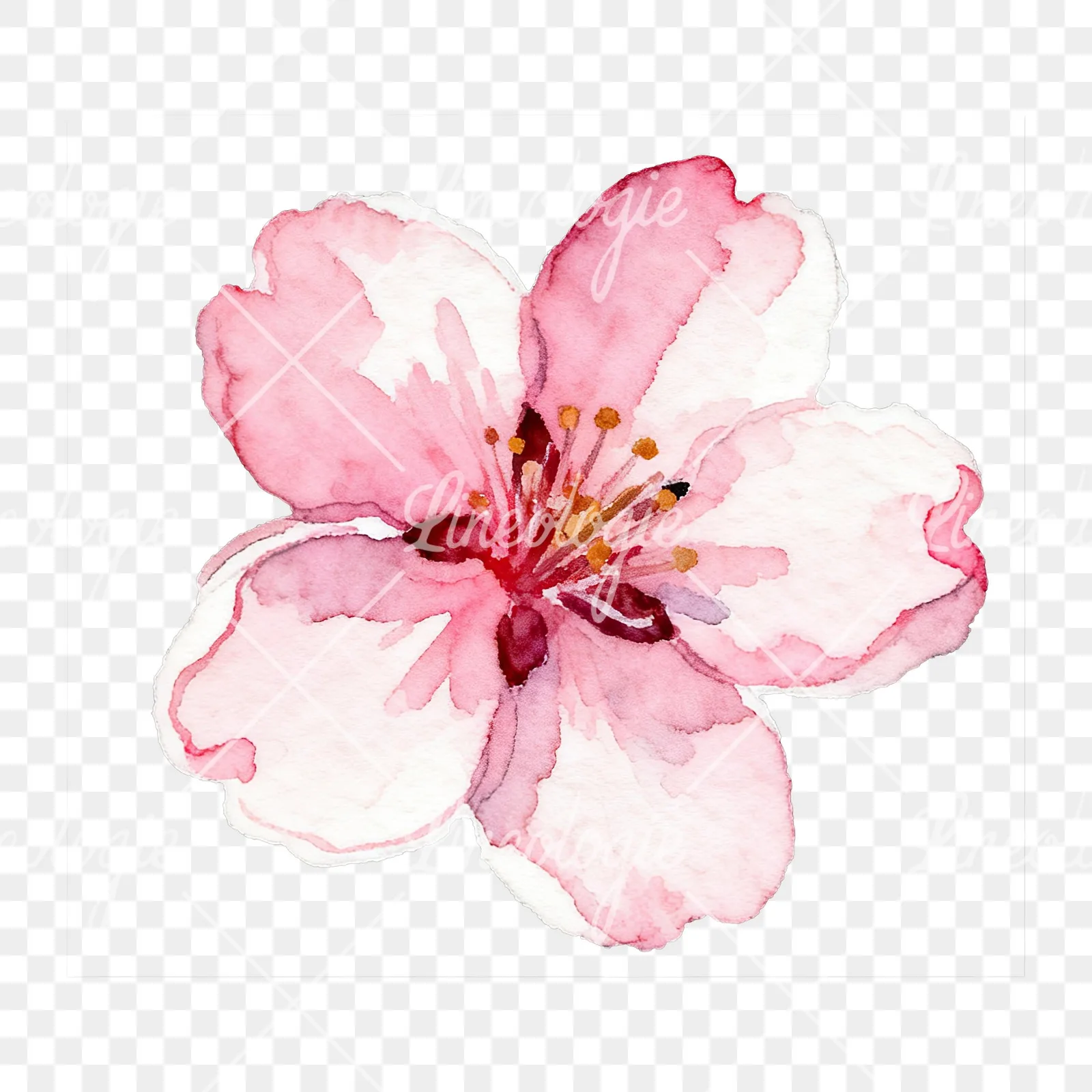 Watercolor white pink cherry blossom clipart 6 of 6 on a transparent background (PNG)