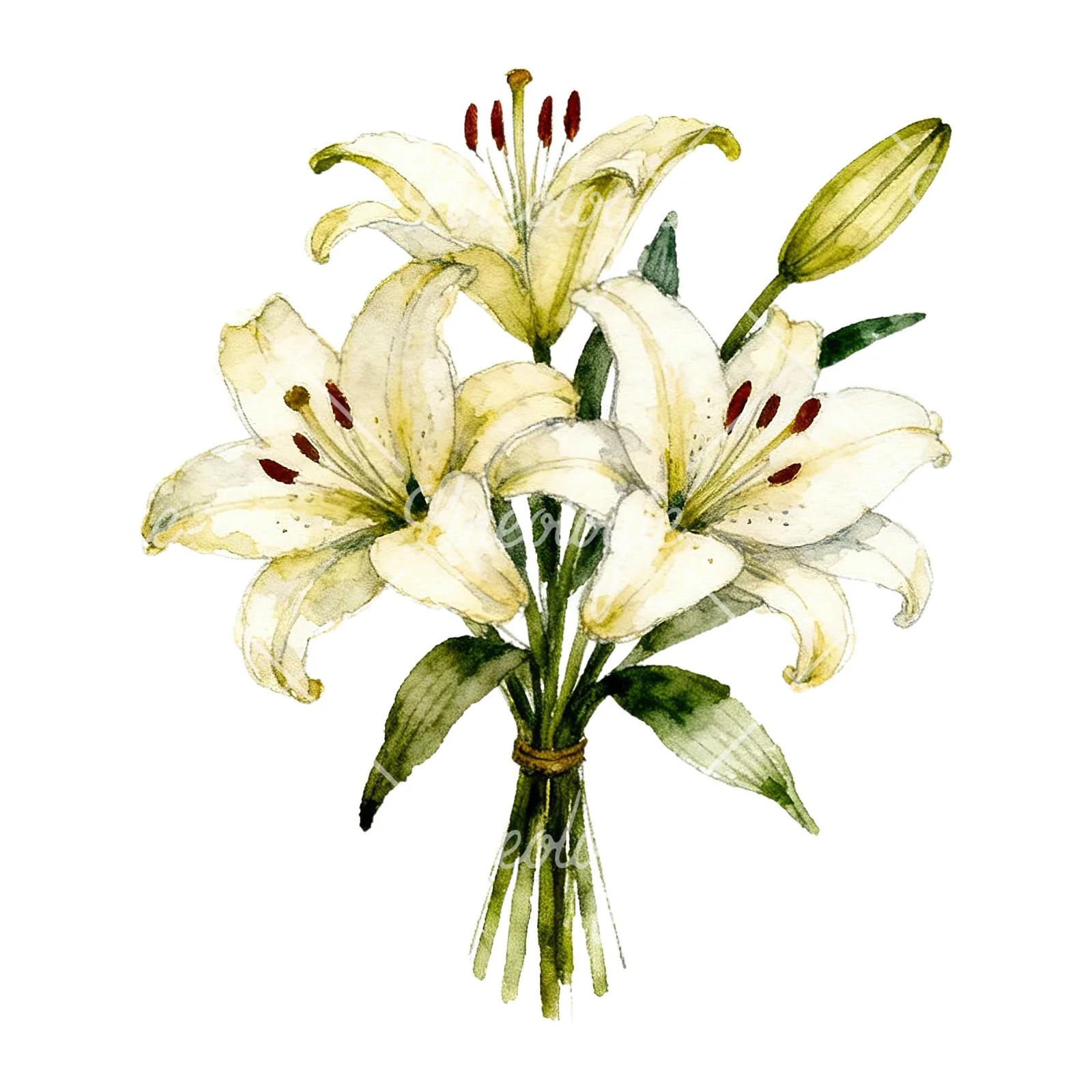Watercolor pastel lily bouquet clipart 1 of 6 on a white background (JPG)