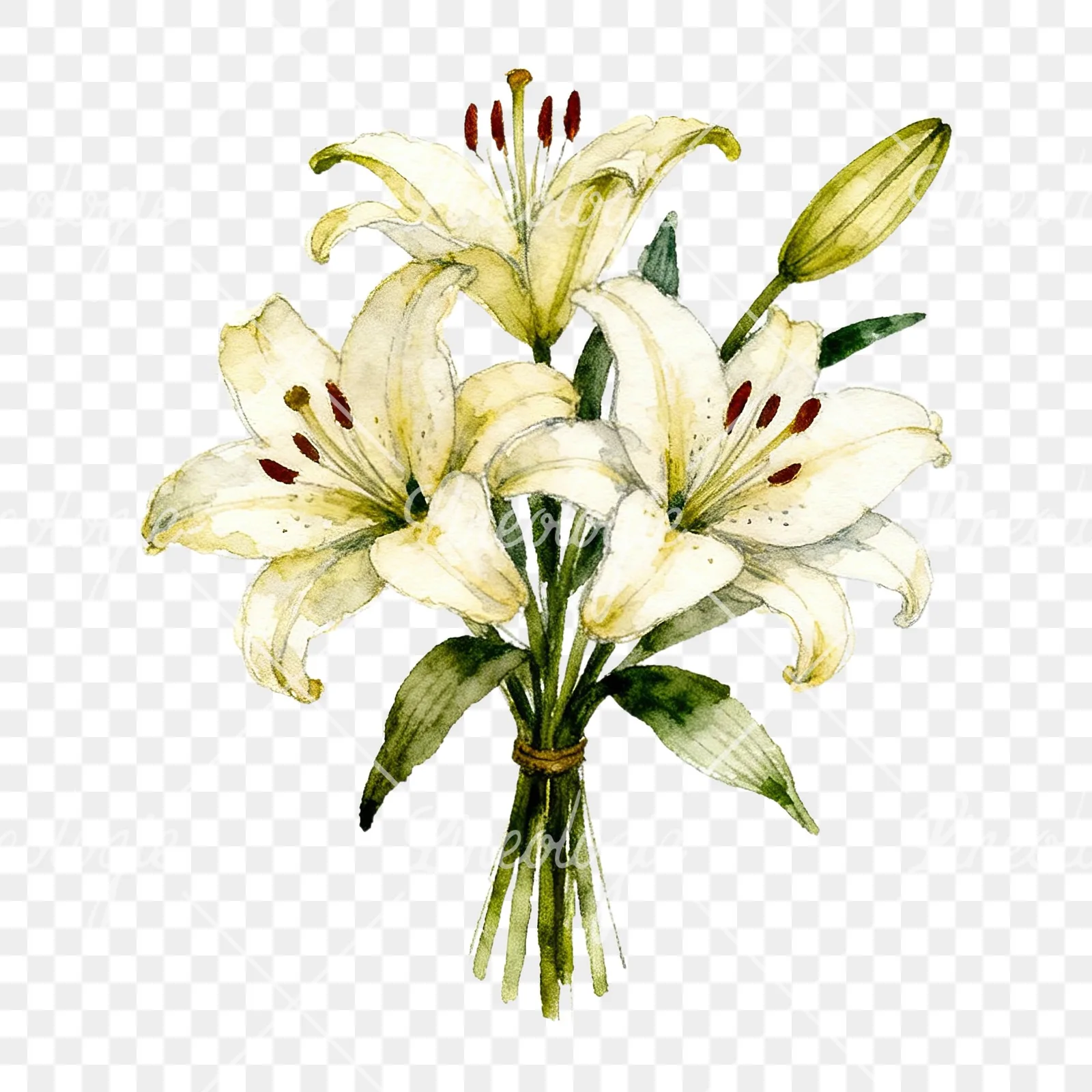 Watercolor pastel lily bouquet clipart 1 of 6 on a transparent background (PNG)