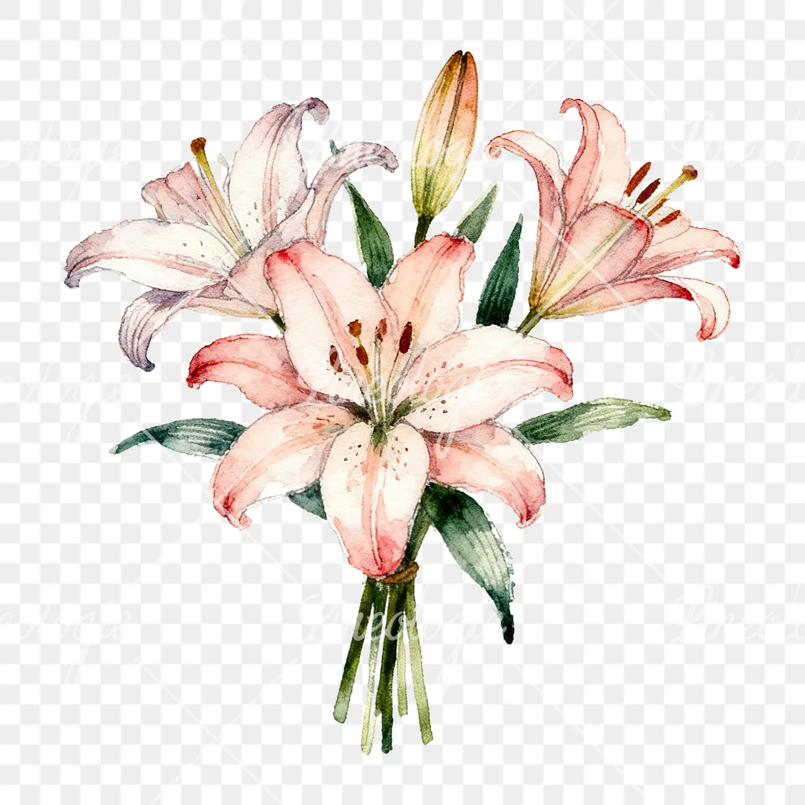 Watercolor pastel lily bouquet clipart 2 of 6 on a transparent background (PNG)