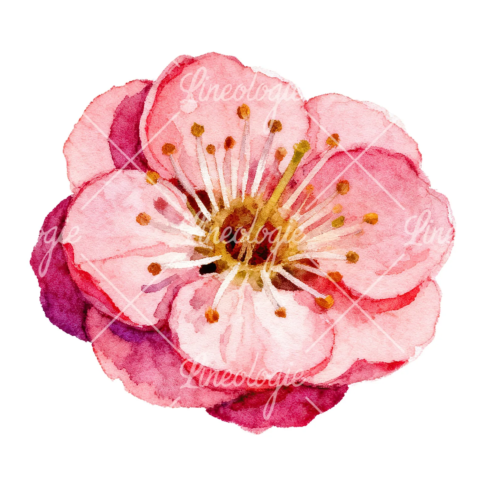 Watercolor single plum blossom clipart 3 of 6 on a white background (JPG)
