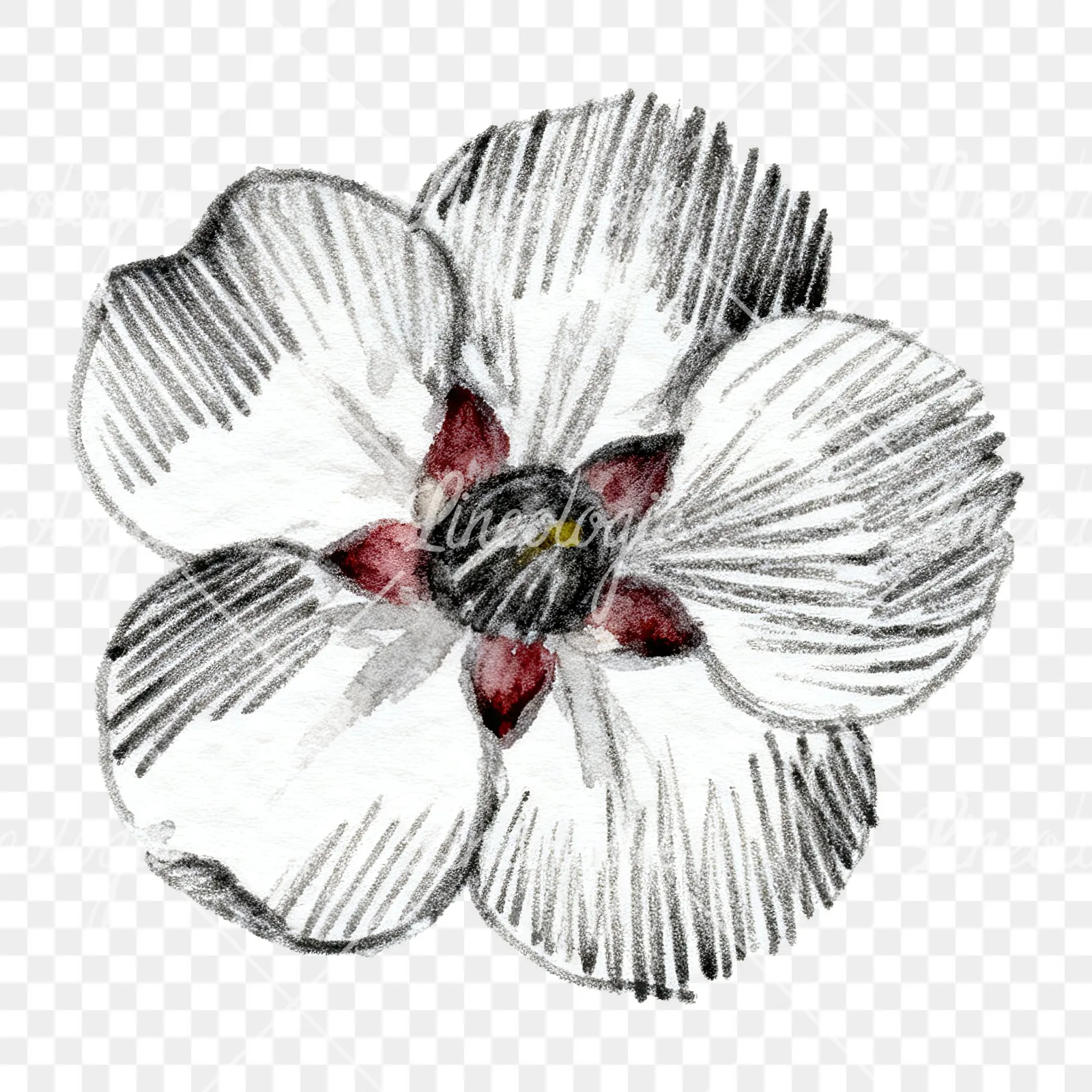 Watercolor single plum blossom clipart 6 of 6 on a transparent background (PNG)