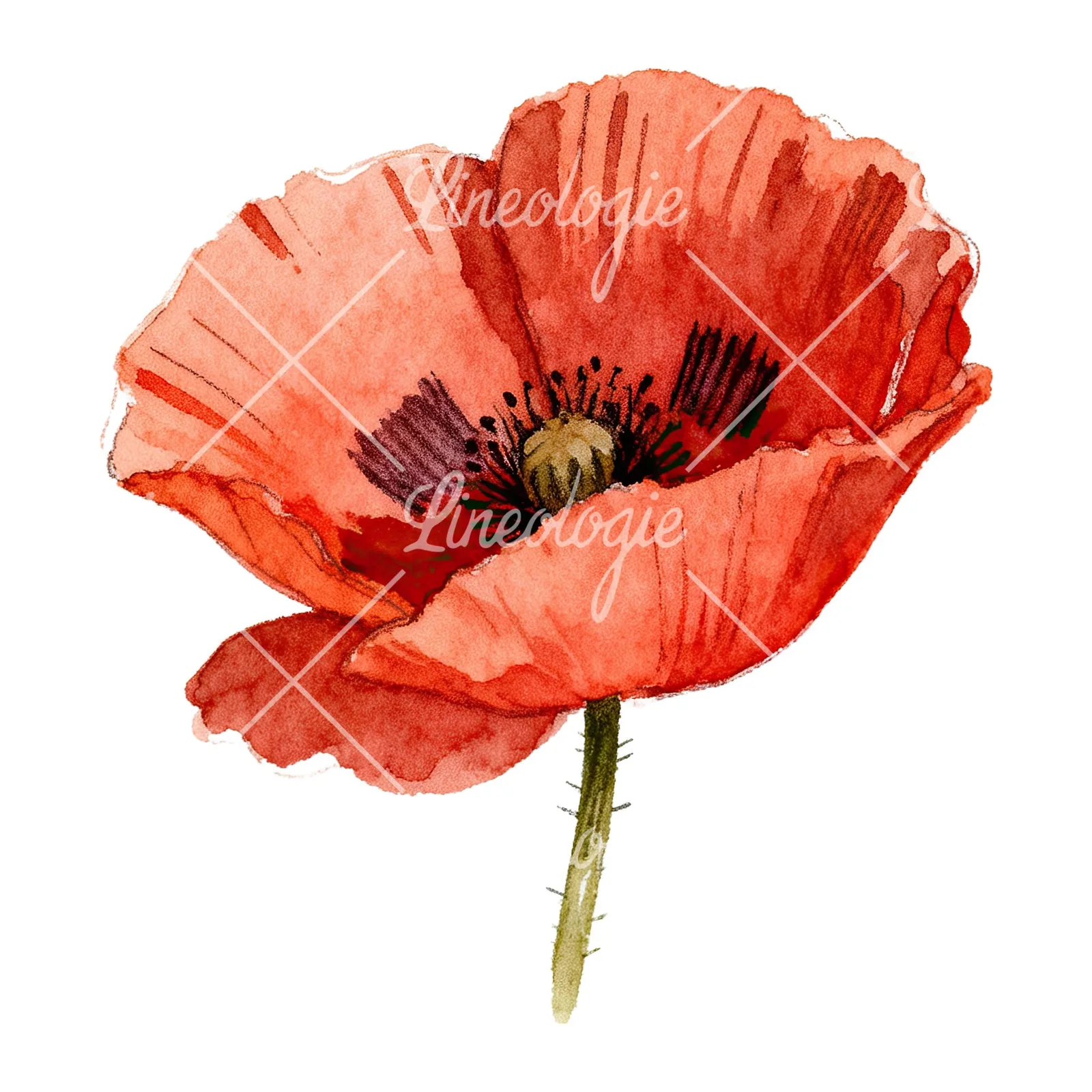 Watercolor red poppy flower clipart 2 of 6 on a white background (JPG)