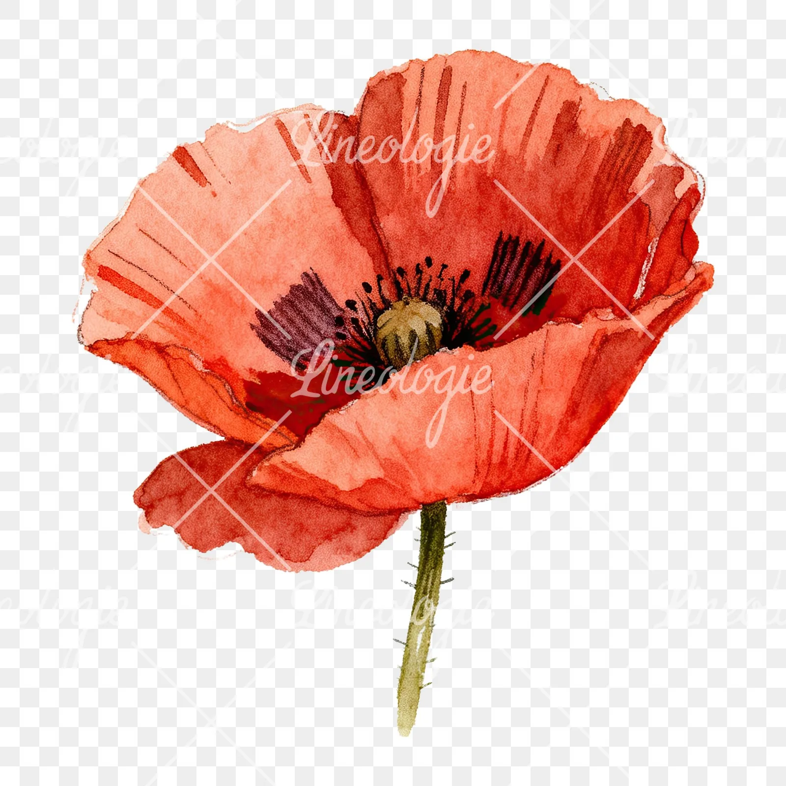 Watercolor red poppy flower clipart 2 of 6 on a transparent background (PNG)