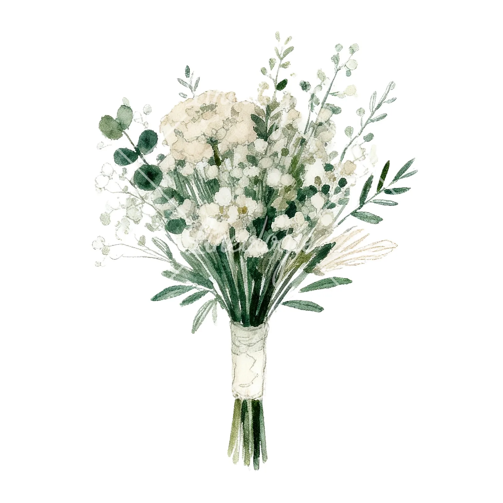 Watercolor sage green and nude wedding bouquet clipart 8 of 8 on a white background (JPG)