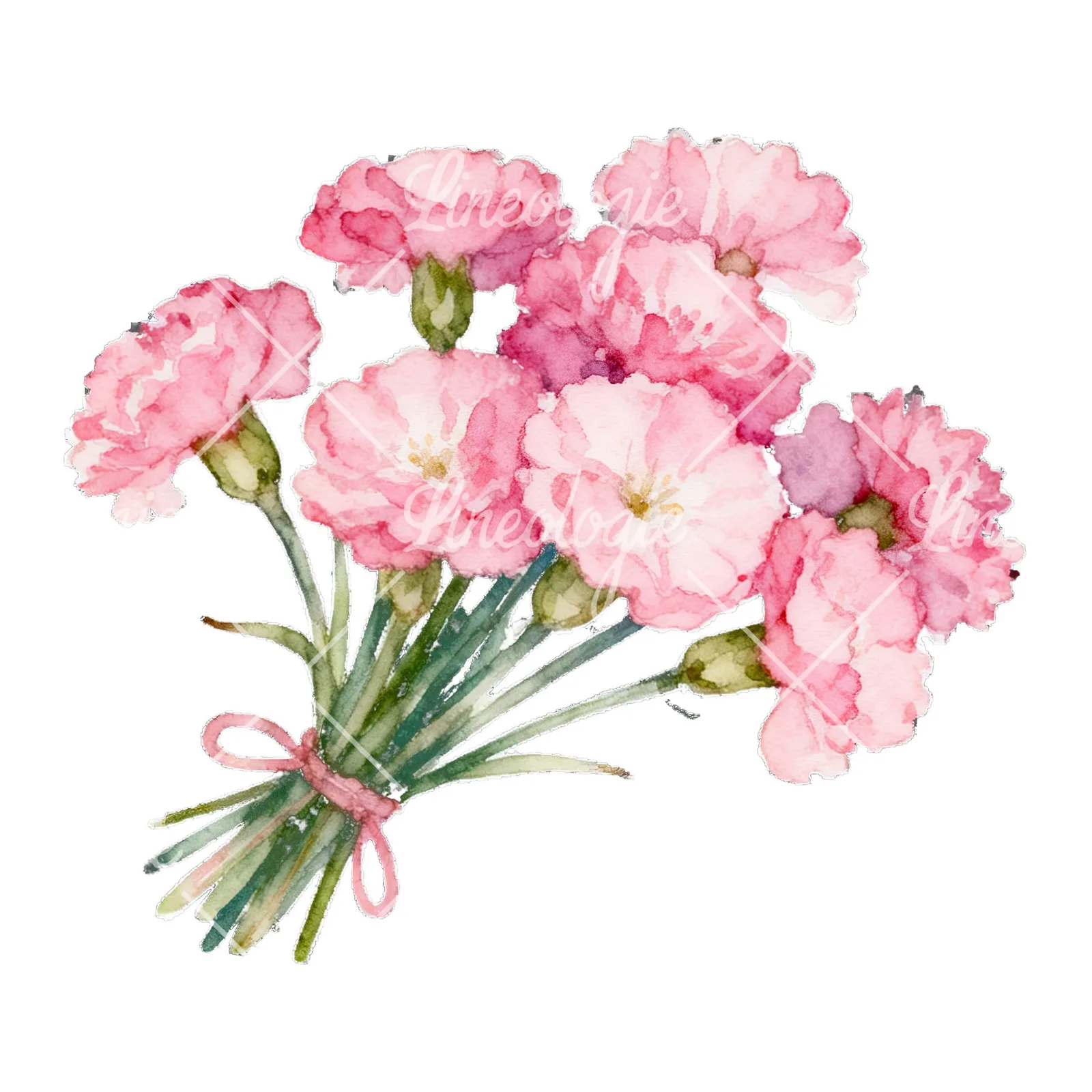 Watercolor blue pink white cornflower bouquet clipart 3 of 6 on a white background (JPG)