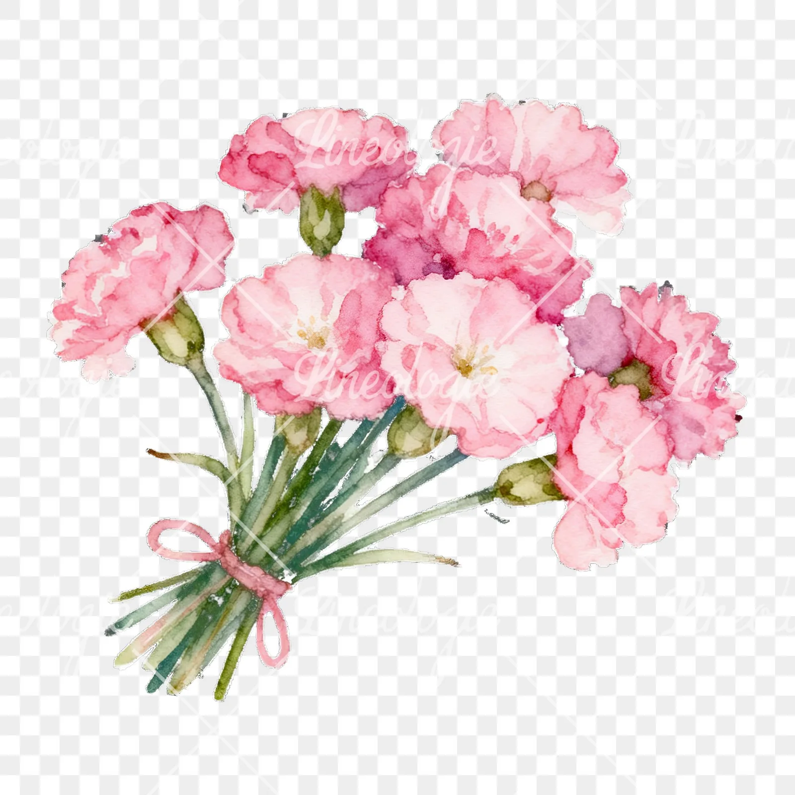 Watercolor blue pink white cornflower bouquet clipart 3 of 6 on a transparent background (PNG)