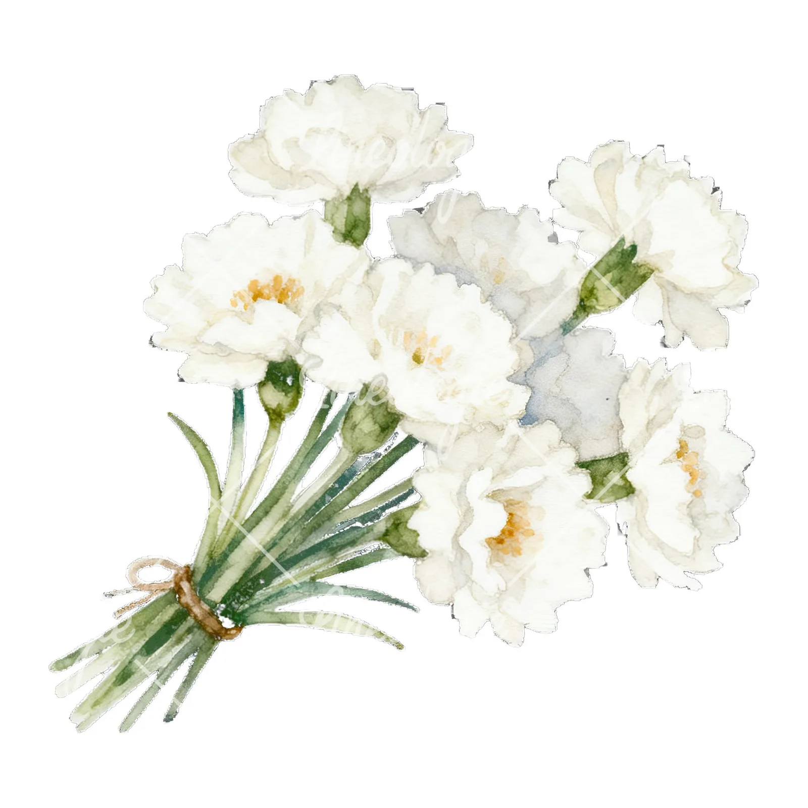 Watercolor blue pink white cornflower bouquet clipart 4 of 6 on a white background (JPG)