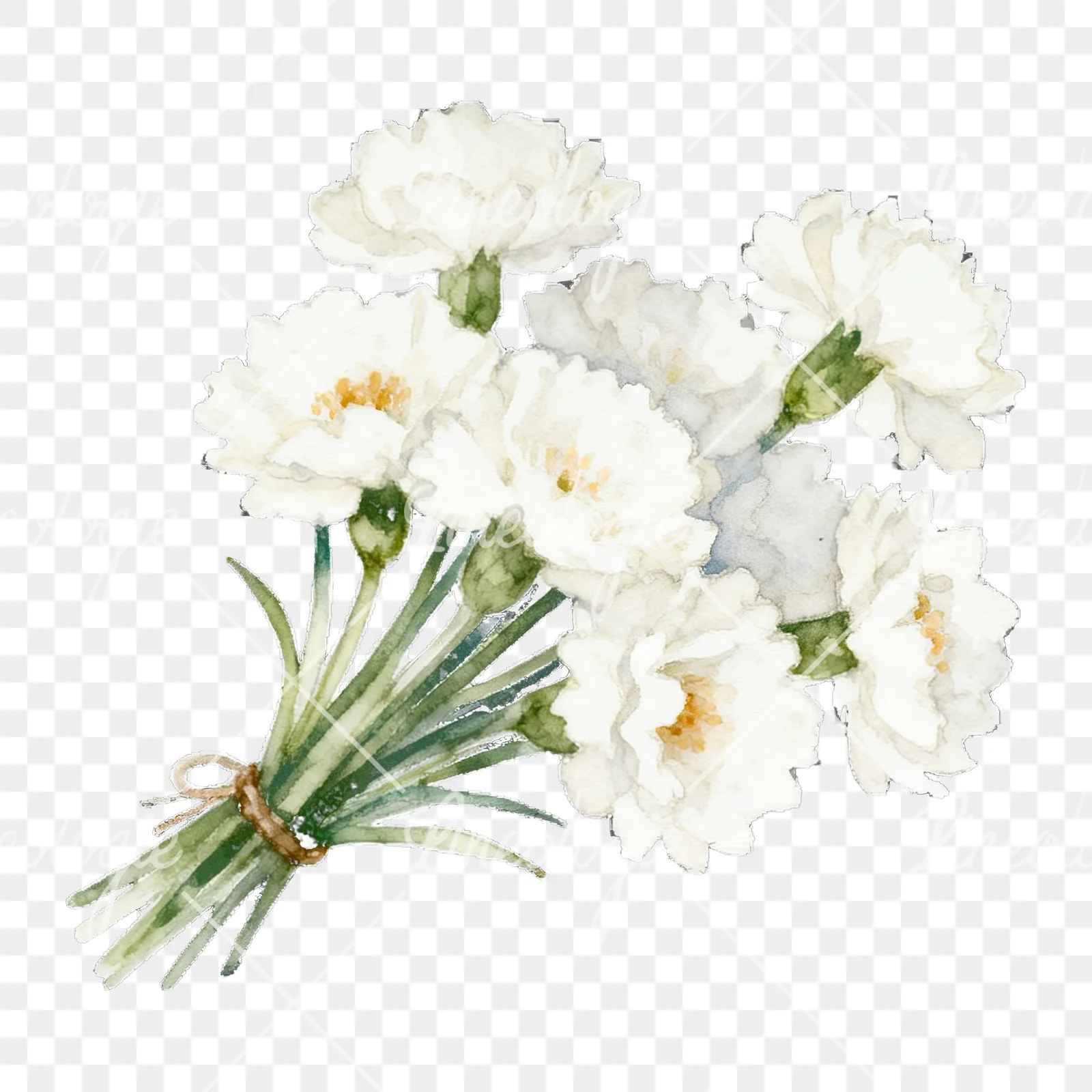 Watercolor blue pink white cornflower bouquet clipart 4 of 6 on a transparent background (PNG)
