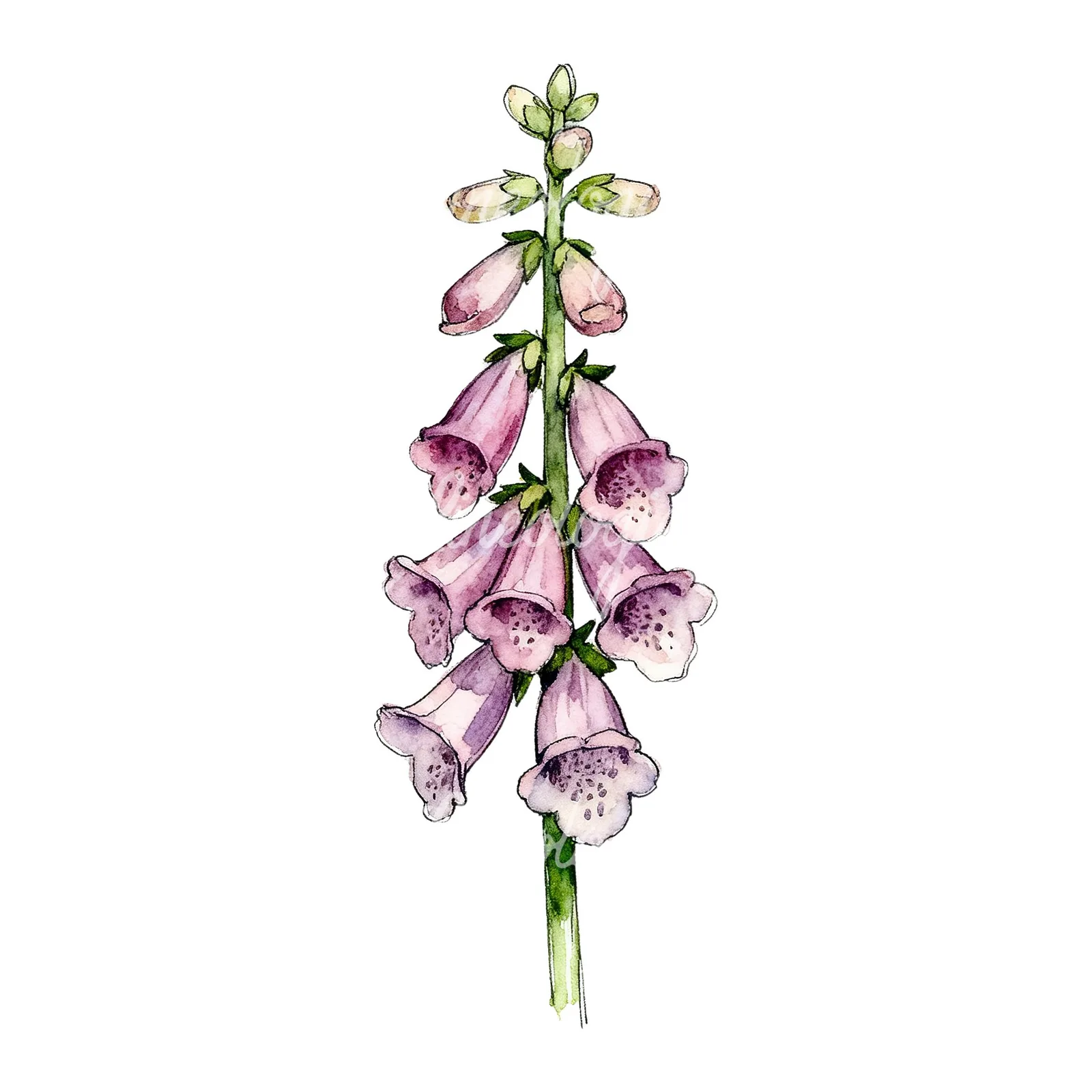 Watercolor foxglove flower clipart 1 of 7 on a white background (JPG)