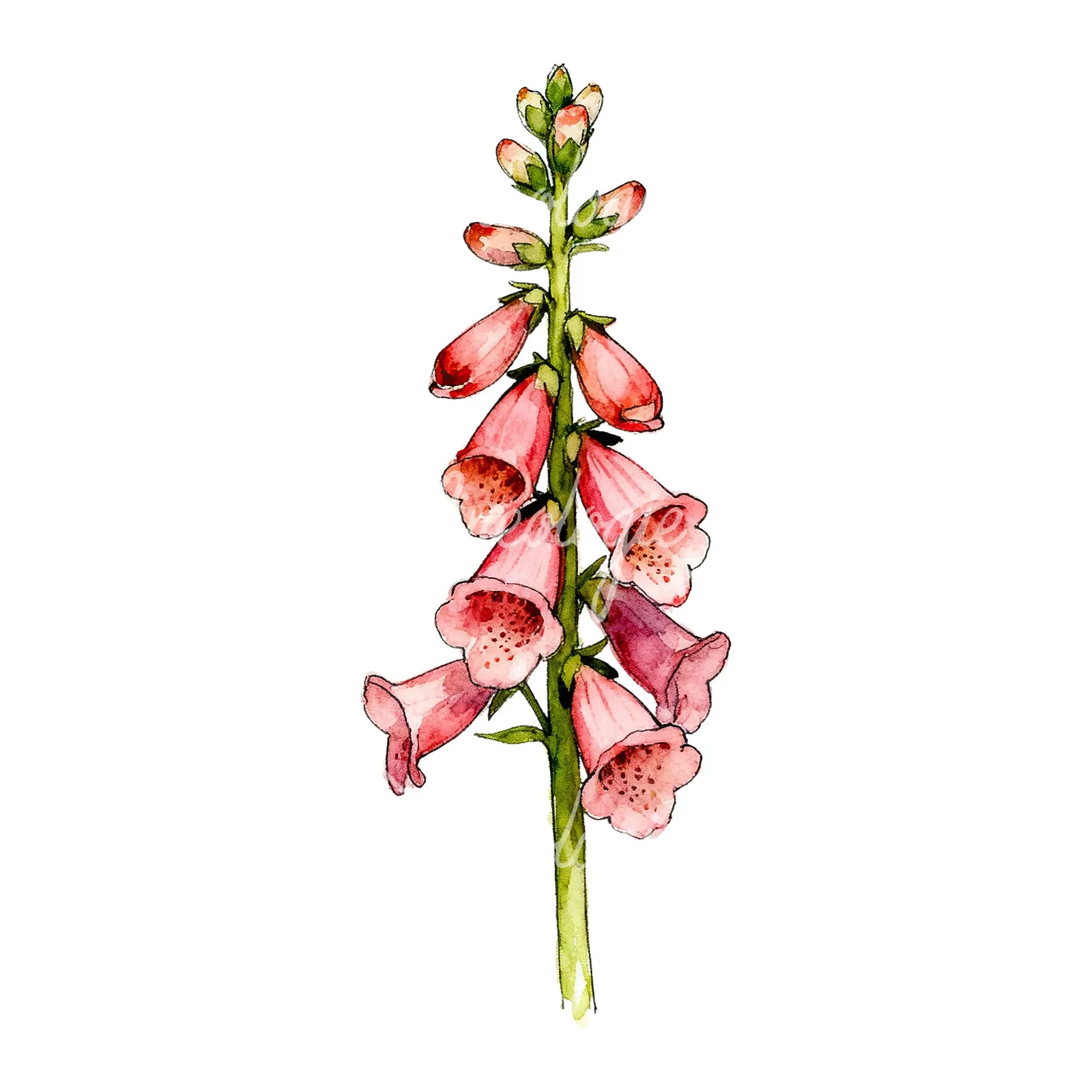 Watercolor foxglove flower clipart 3 of 7 on a white background (JPG)