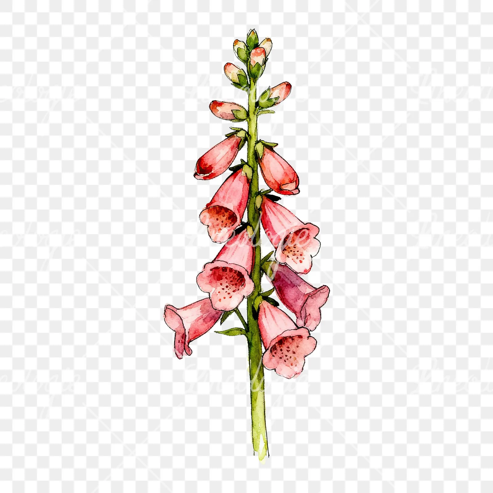 Watercolor foxglove flower clipart 3 of 7 on a transparent background (PNG)