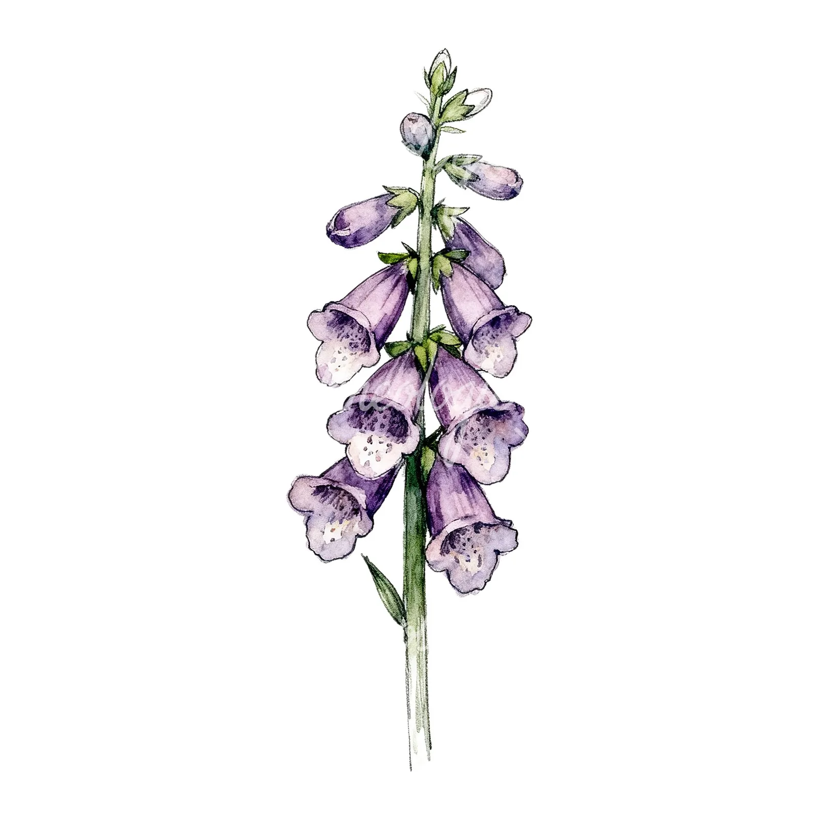 Watercolor foxglove flower clipart 4 of 7 on a white background (JPG)