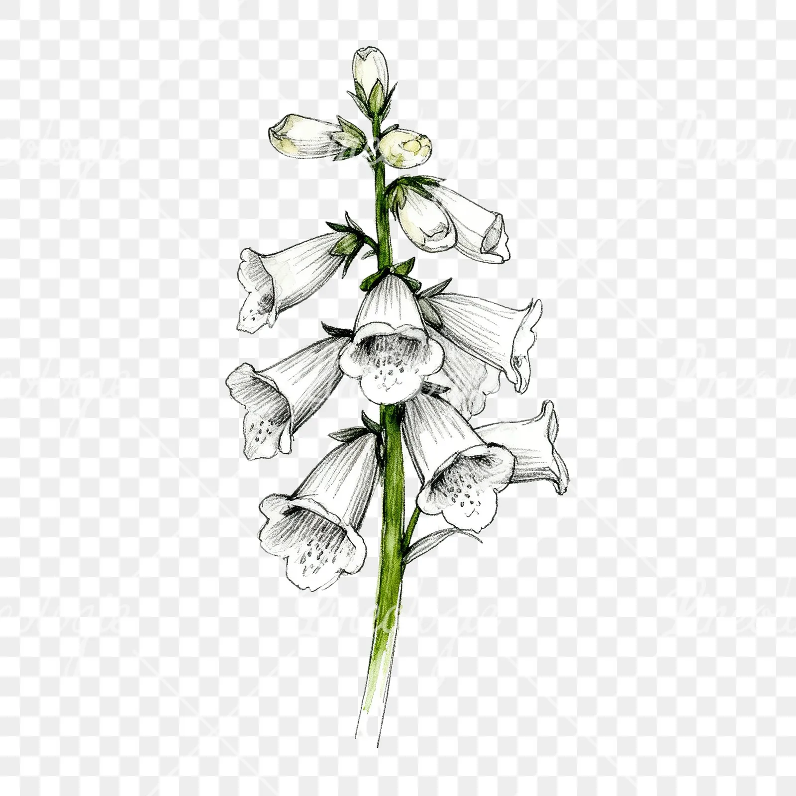 Watercolor foxglove flower clipart 7 of 7 on a transparent background (PNG)