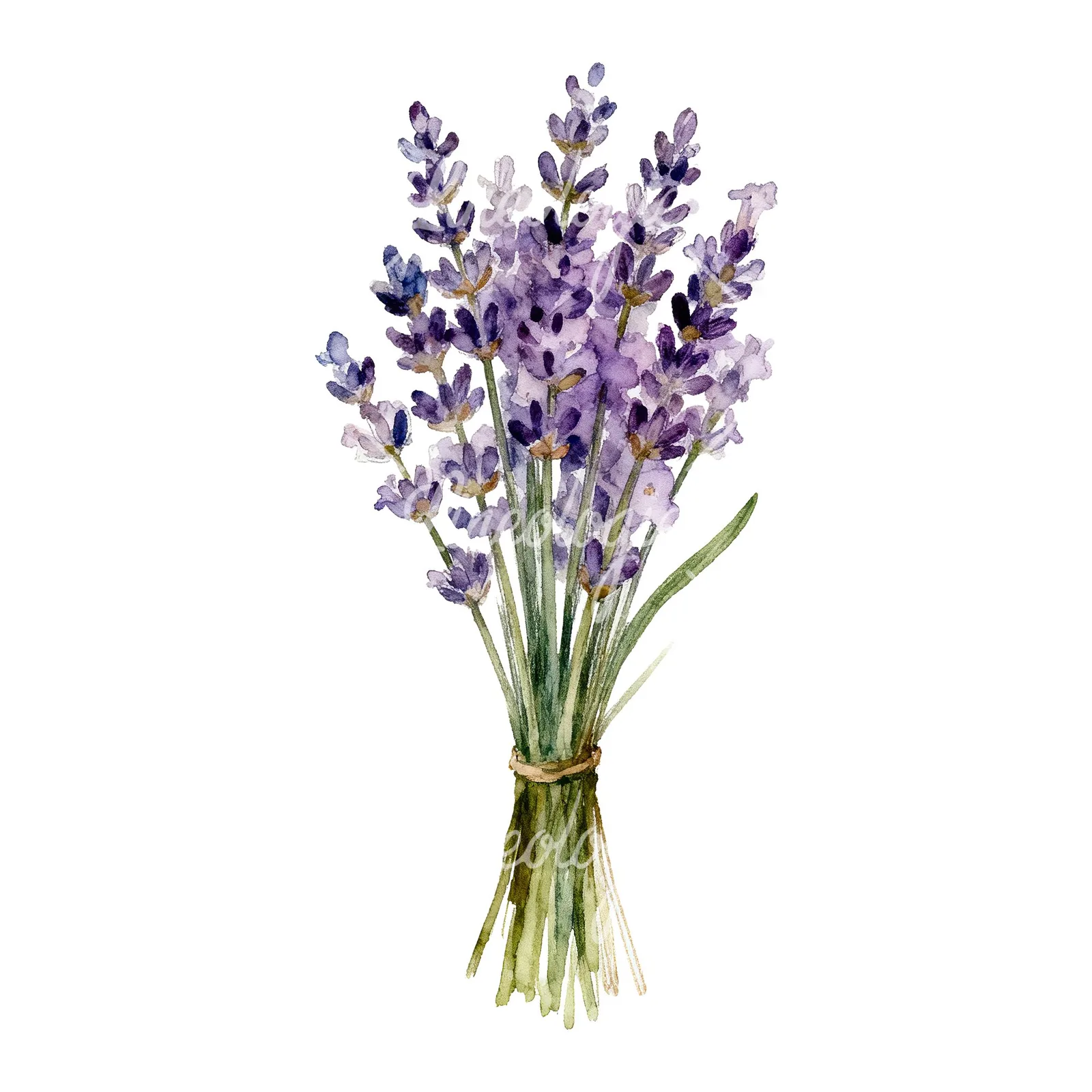 Watercolor lavender bouquet clipart 1 of 7 on a white background (JPG)