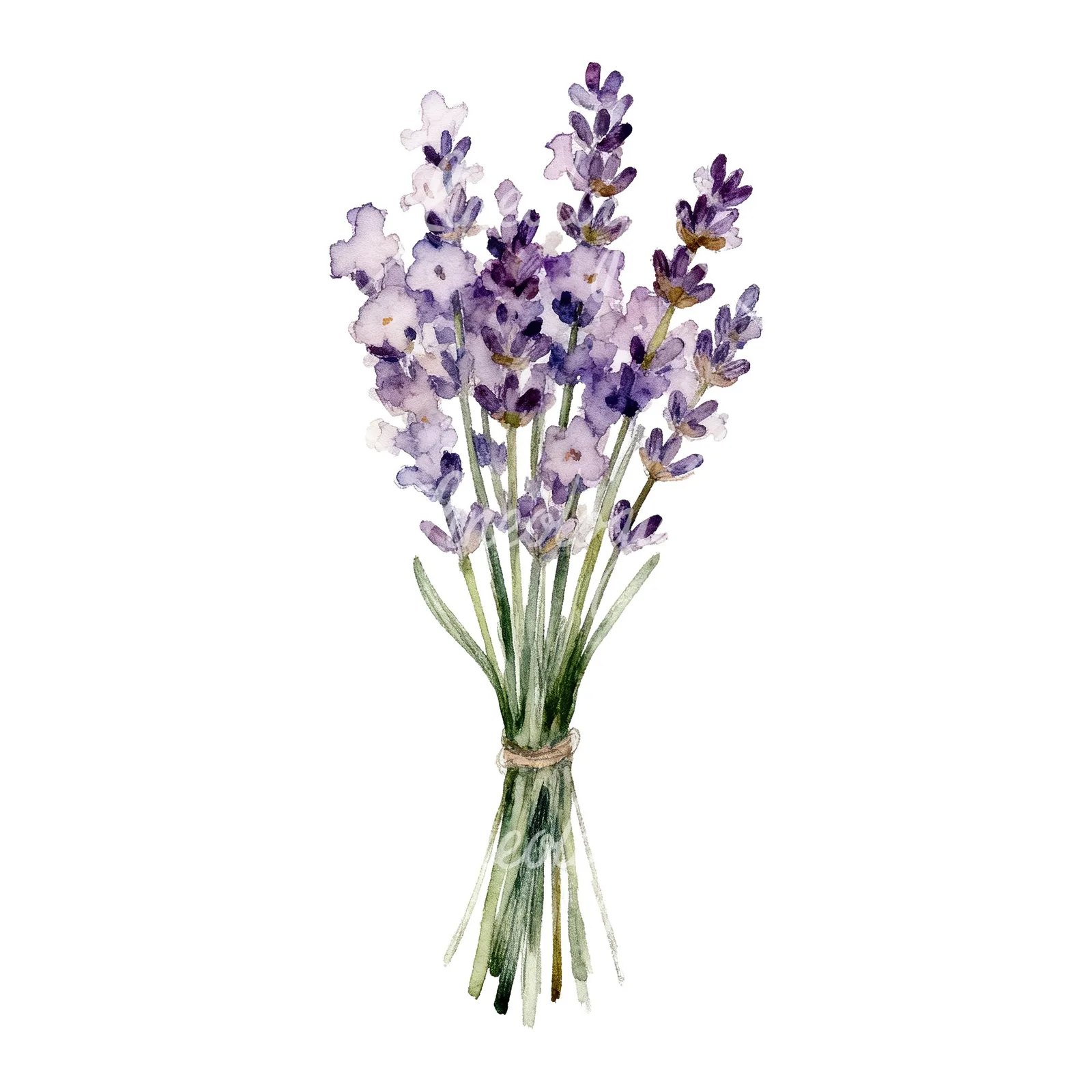 Watercolor lavender bouquet clipart 3 of 7 on a white background (JPG)