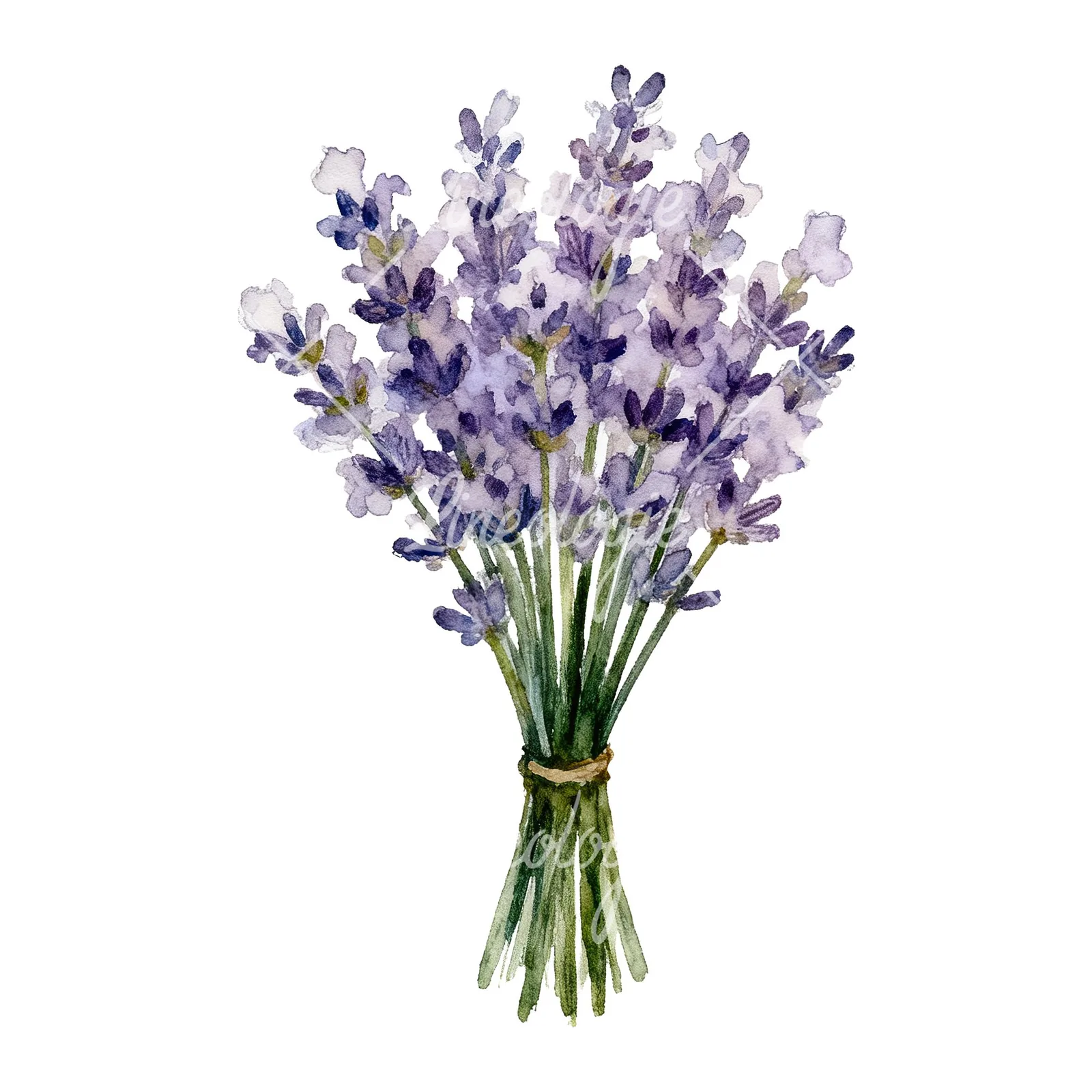 Watercolor lavender bouquet clipart 4 of 7 on a white background (JPG)