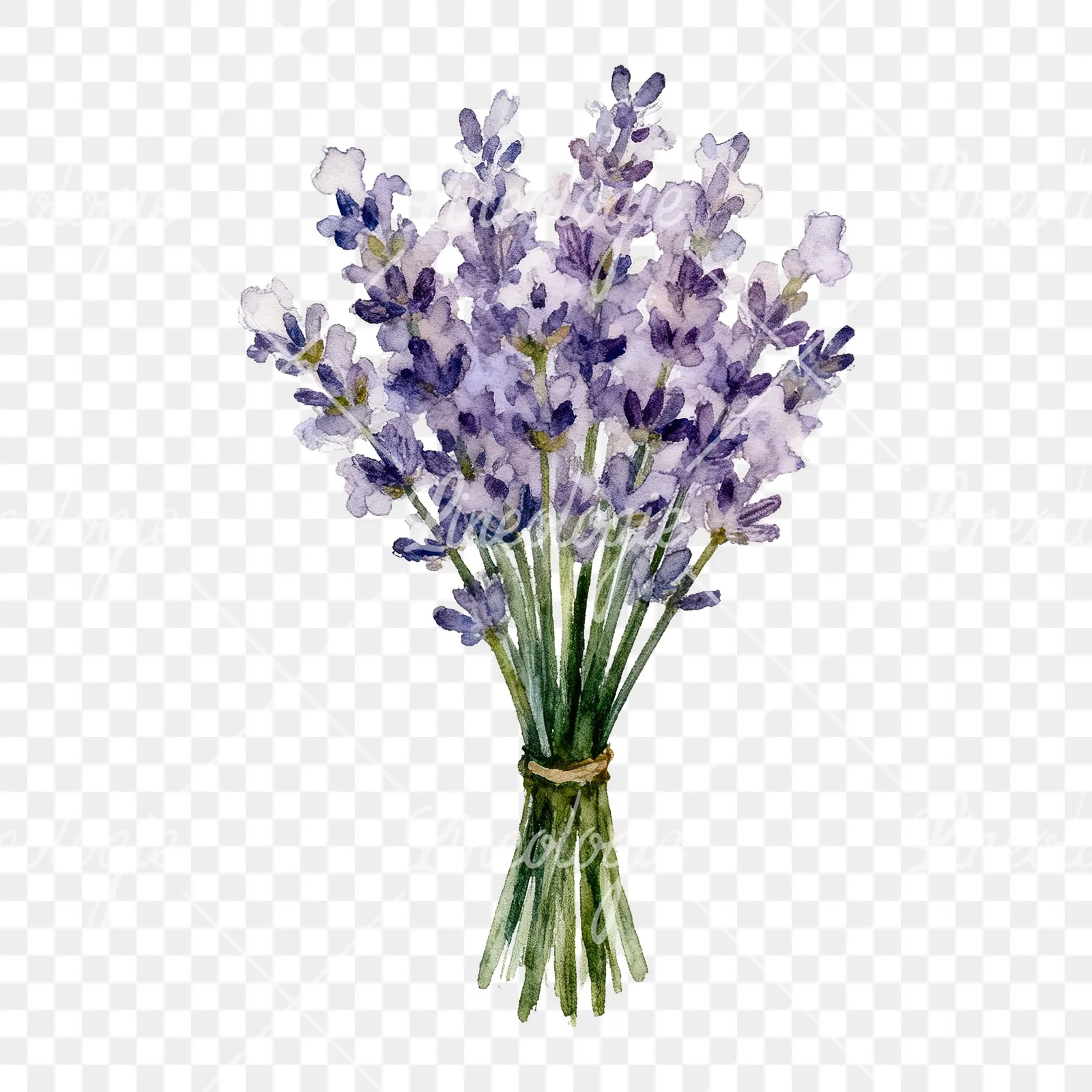 Watercolor lavender bouquet clipart 4 of 7 on a transparent background (PNG)