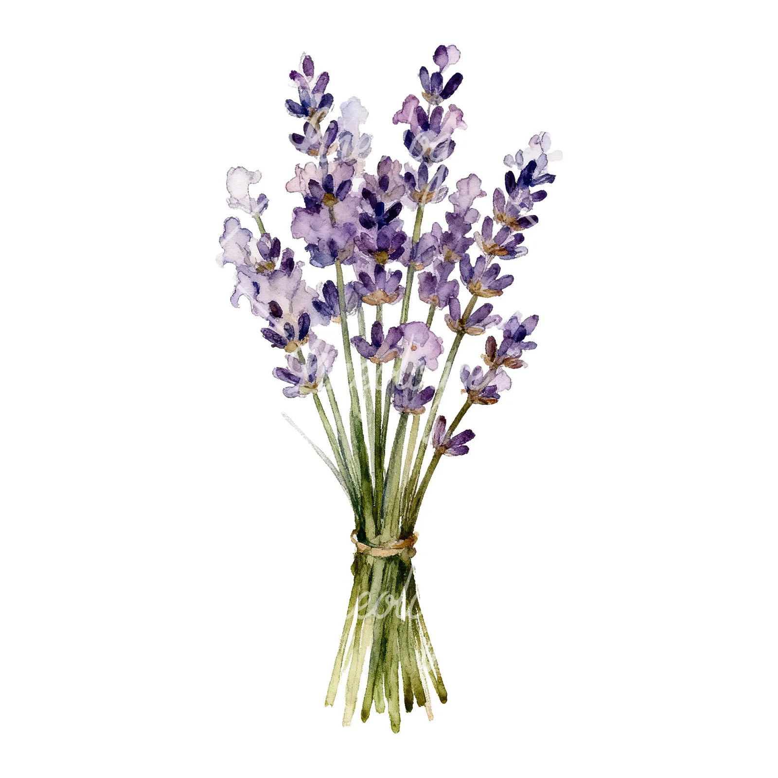 Watercolor lavender bouquet clipart 5 of 7 on a white background (JPG)