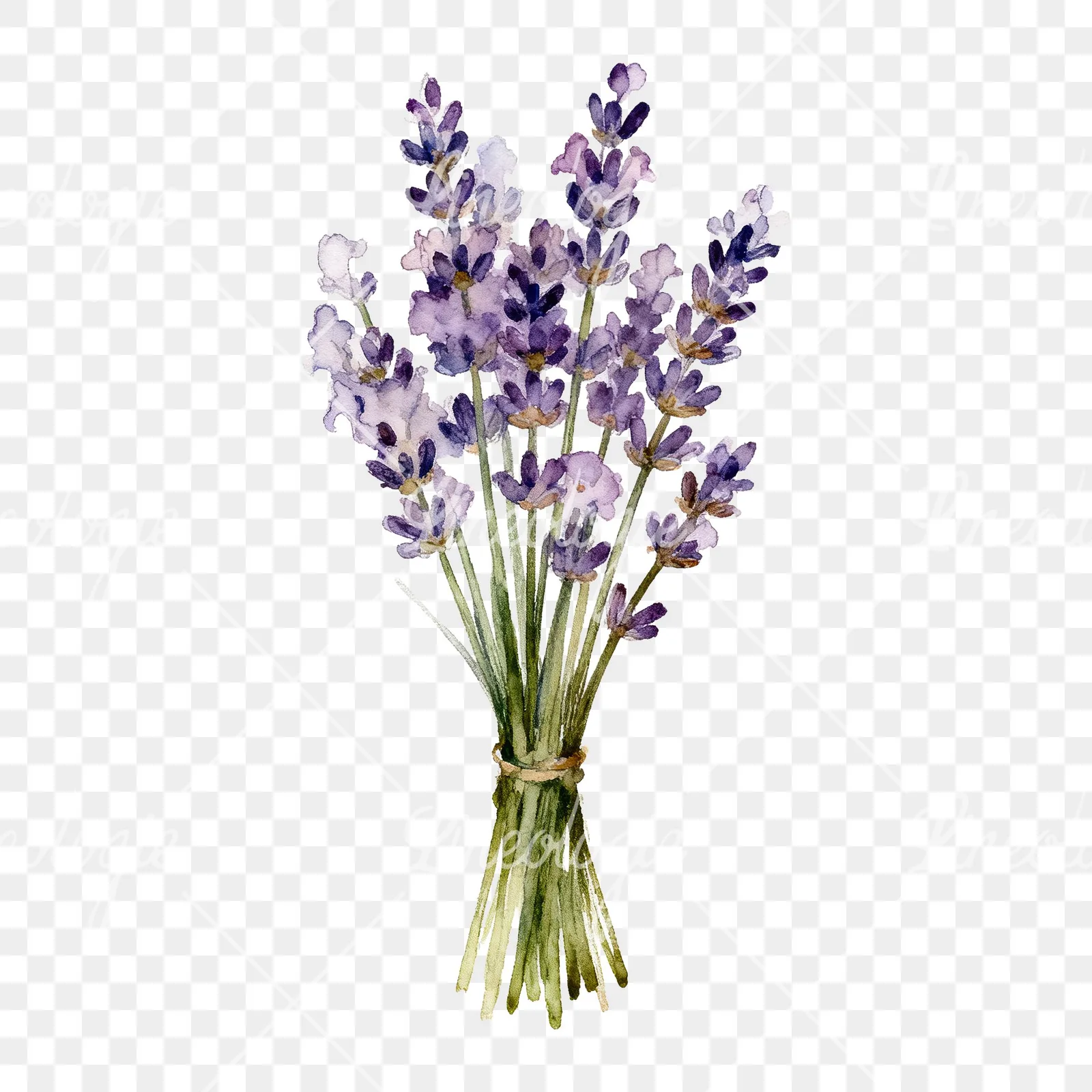 Watercolor lavender bouquet clipart 5 of 7 on a transparent background (PNG)