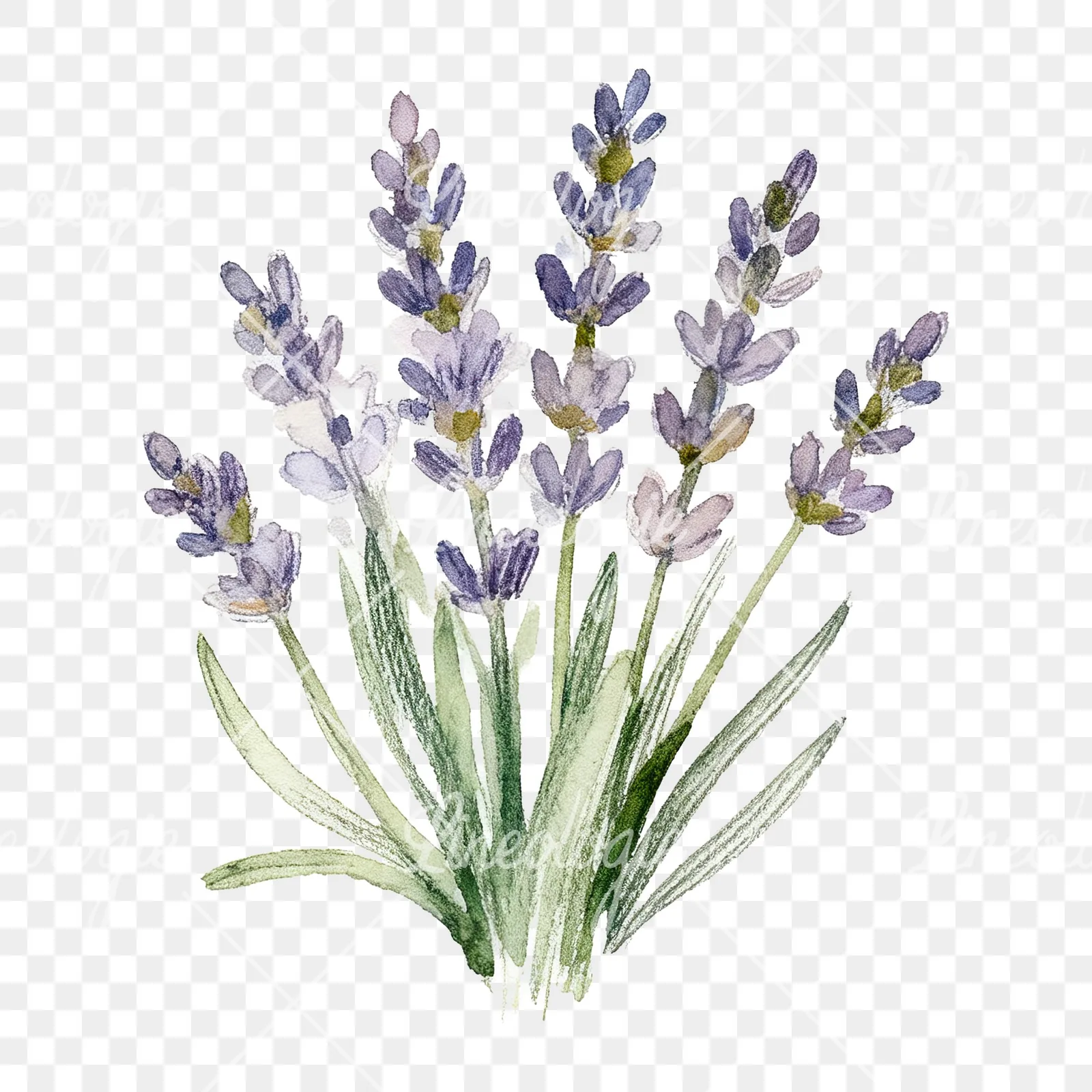 Watercolor lavender bouquet clipart 6 of 7 on a transparent background (PNG)