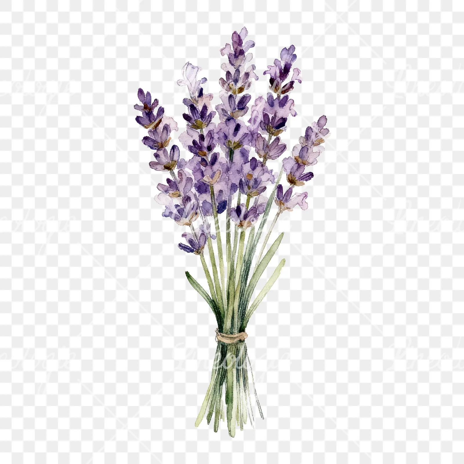 Watercolor lavender bouquet clipart 7 of 7 on a transparent background (PNG)