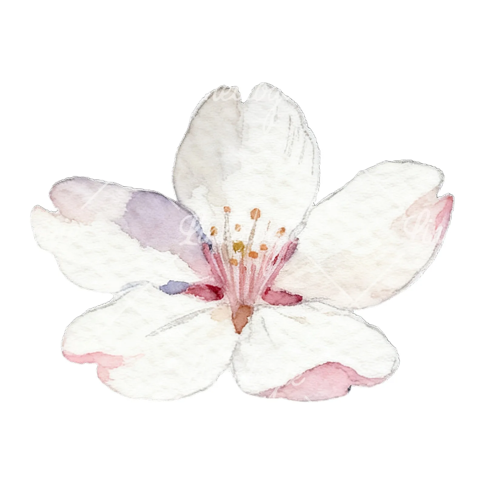 Watercolor pale pink cherry blossom clipart 2 of 8 on a white background (JPG)